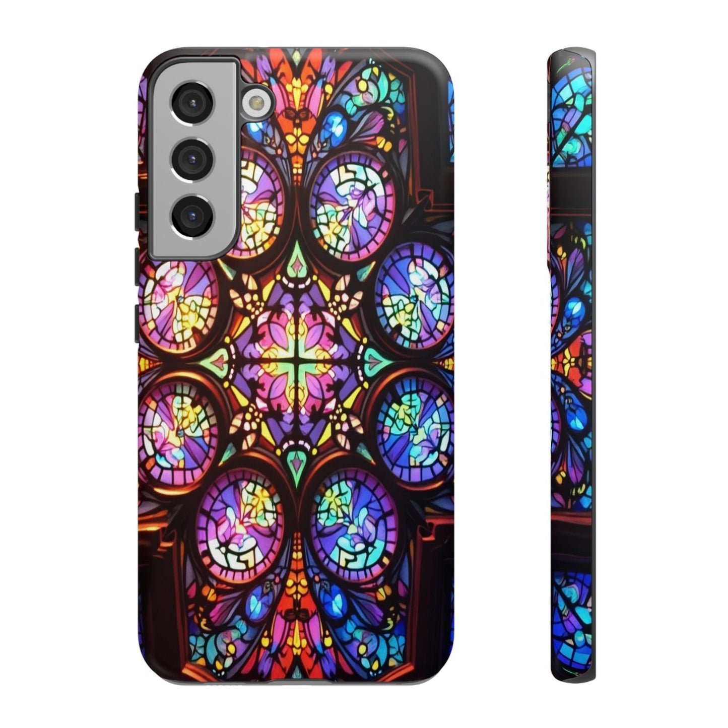 Colorful hypnotic stained glass pattern Samsung tough phone case with vibrant 3D design