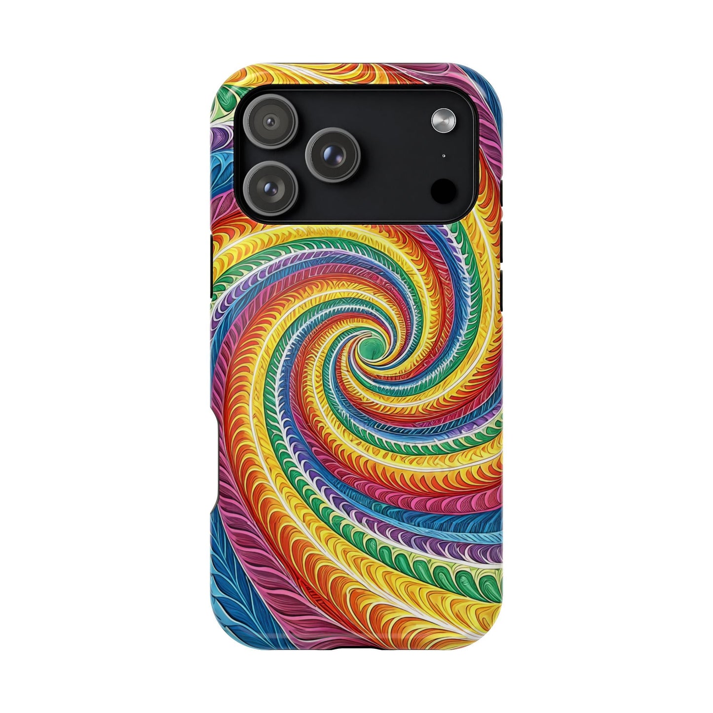 Rainbow Swirl iPhone Tough Case with vibrant colorful swirl design and MagSafe compatibility