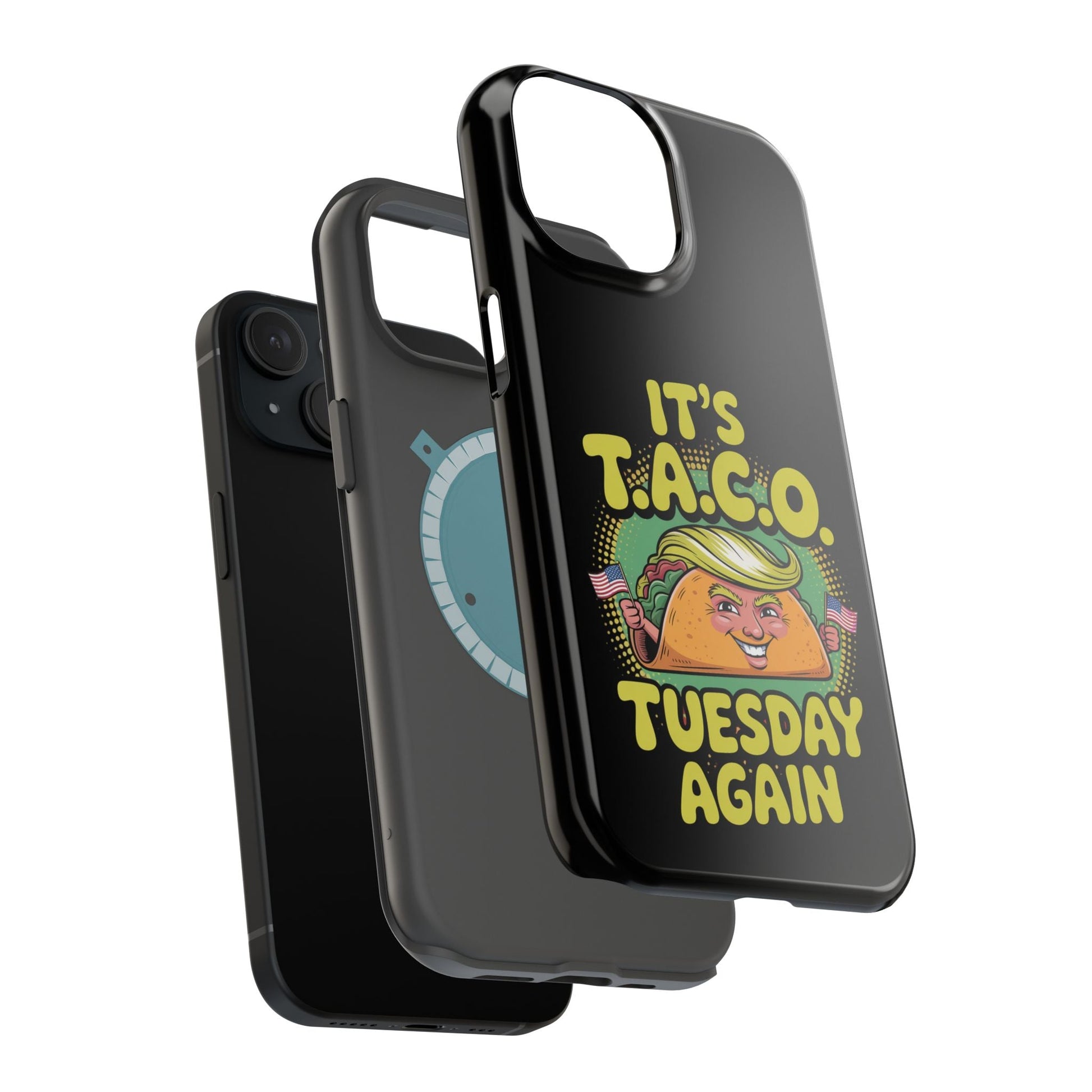 iPhone Tough Case with "It's Taco Tuesday Again" vibrant design, durable polycarbonate and TPU, MagSafe compatible, glossy finish option
