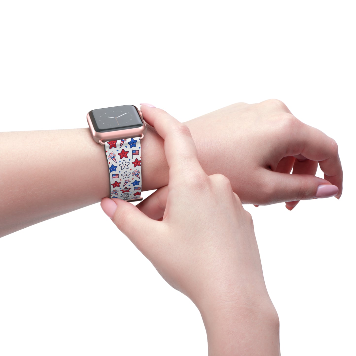 Kawaii 4th of July Apple Watch Band – Cute Patriotic Faux Leather Strap for Apple Watch Series 1–9, SE & Ultra