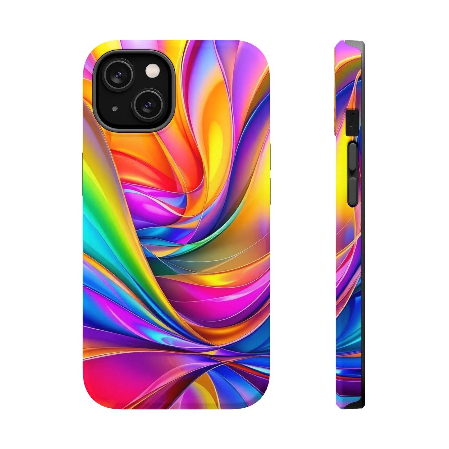 Deconstructed Rainbow Wave colorful iPhone tough case with durable dual-layer protection and MagSafe compatibility.