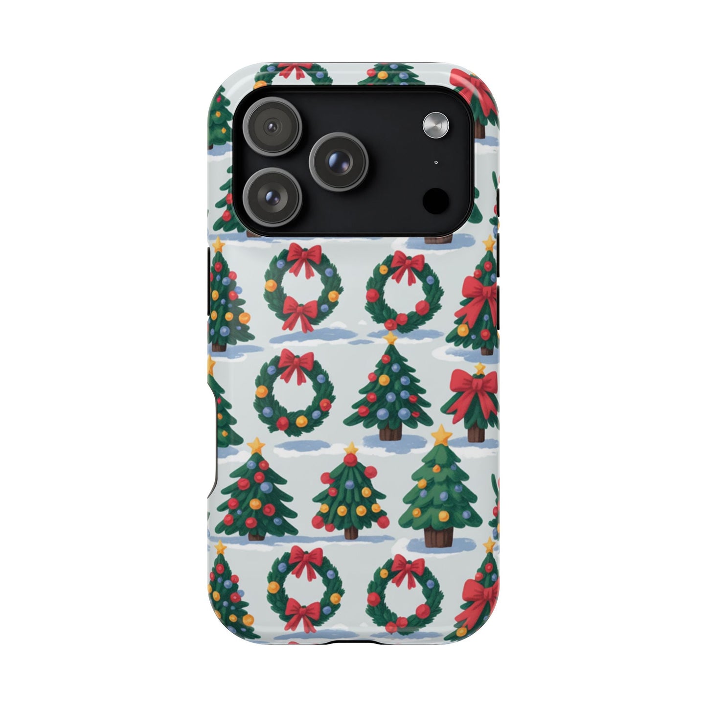 iPhone case with festive Holiday Tree and Wreath pattern for Christmas protection