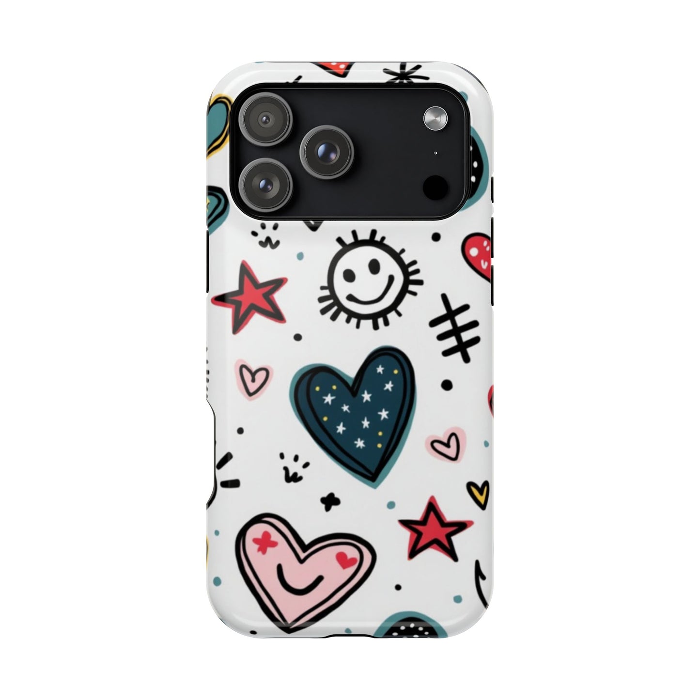 Cartoon Hearts and Smiles Phone Case – Cute Durable iPhone Cover