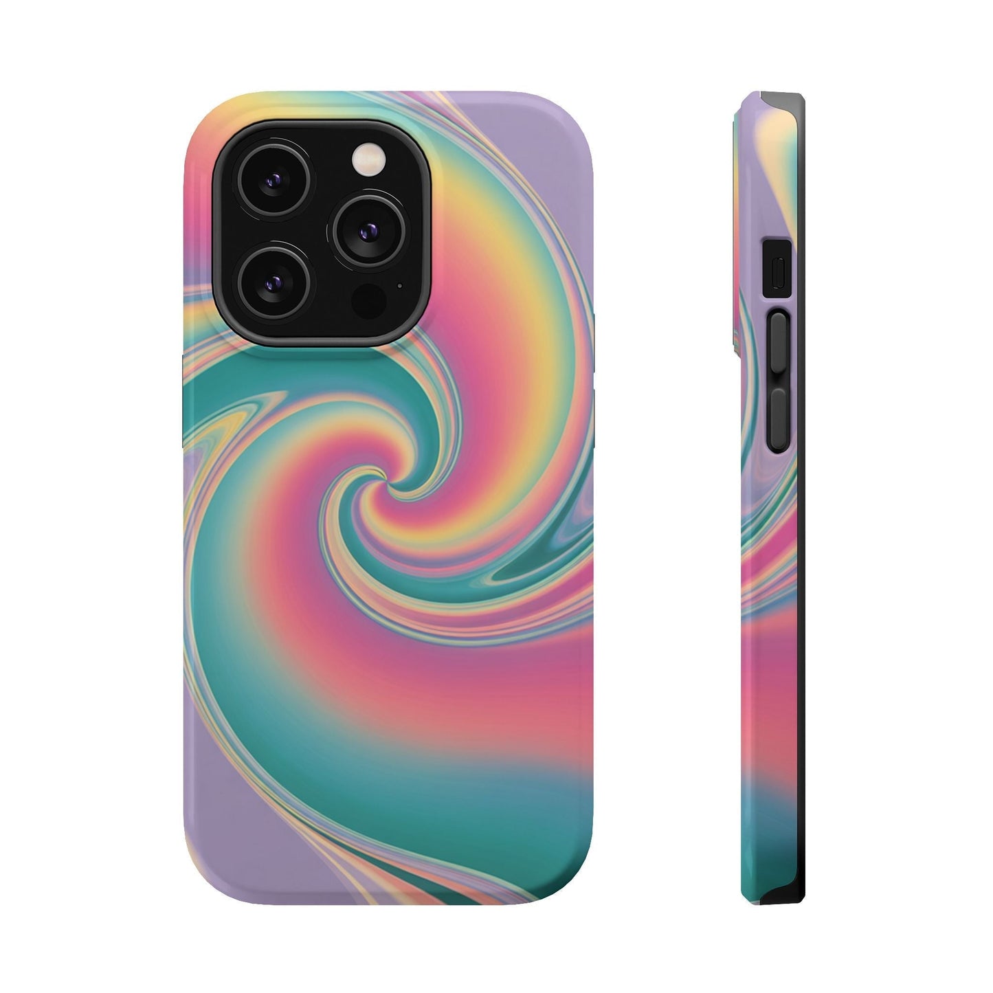 Colorful Vibrant Cotton Candy swirl iPhone tough protective case with dual-layer design and MagSafe compatibility