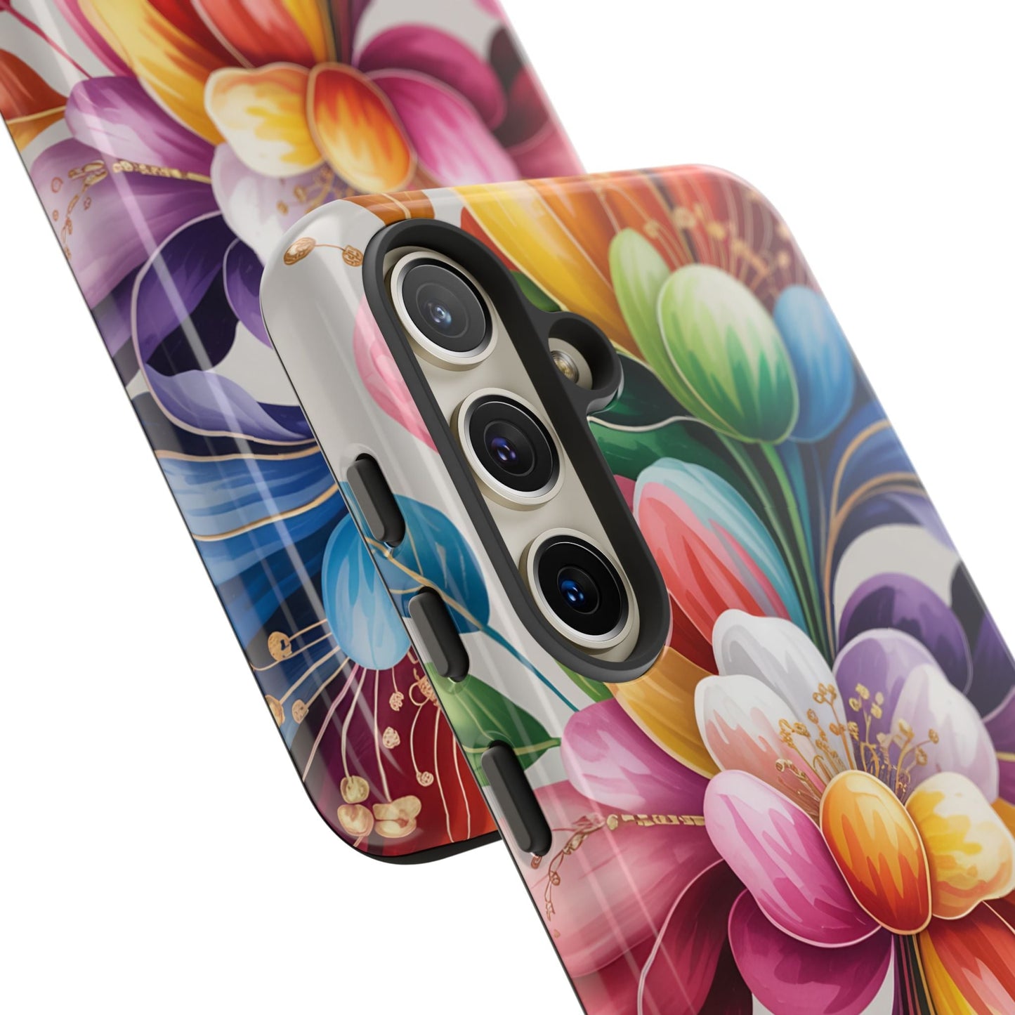 Vibrant floral Samsung phone case with full ink wrap and durable protective design