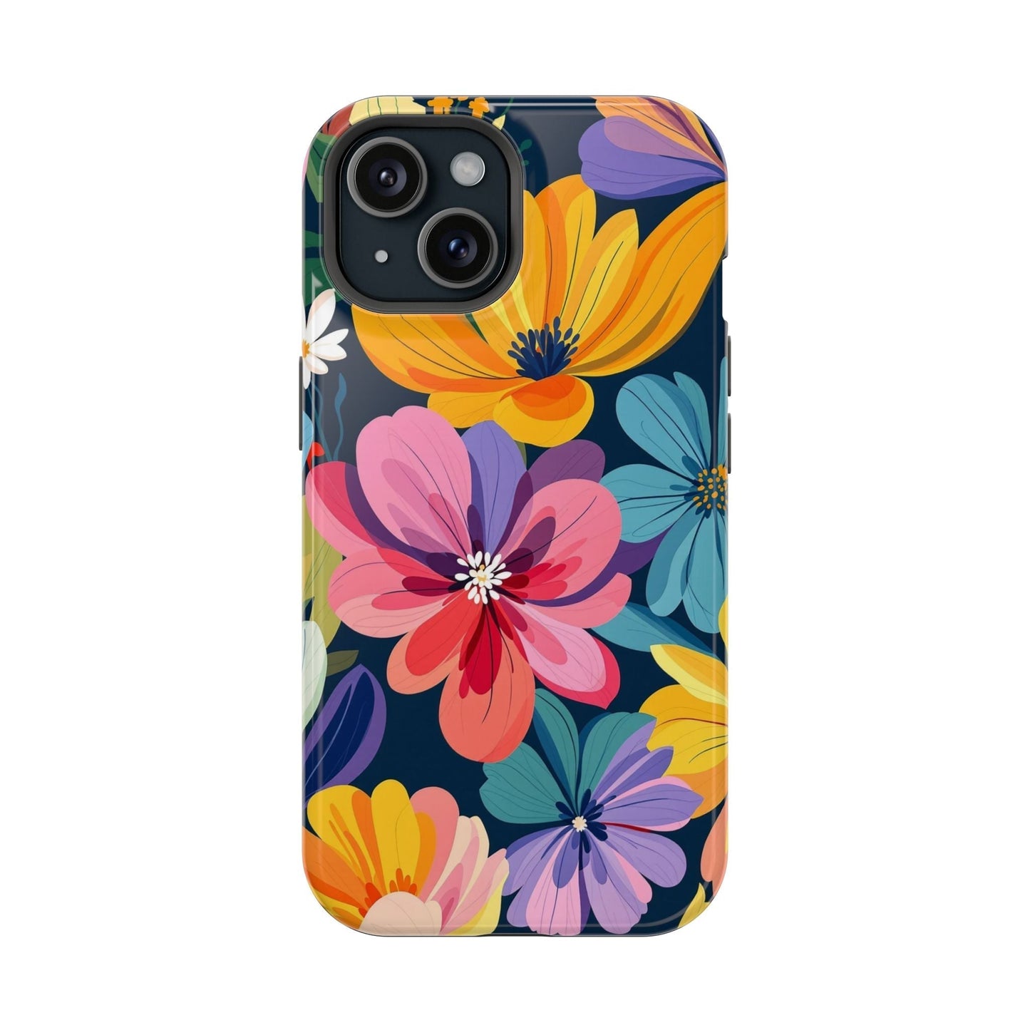 Colorful floral design iPhone 17 case with vibrant protective polycarbonate and TPU liner, MagSafe compatible