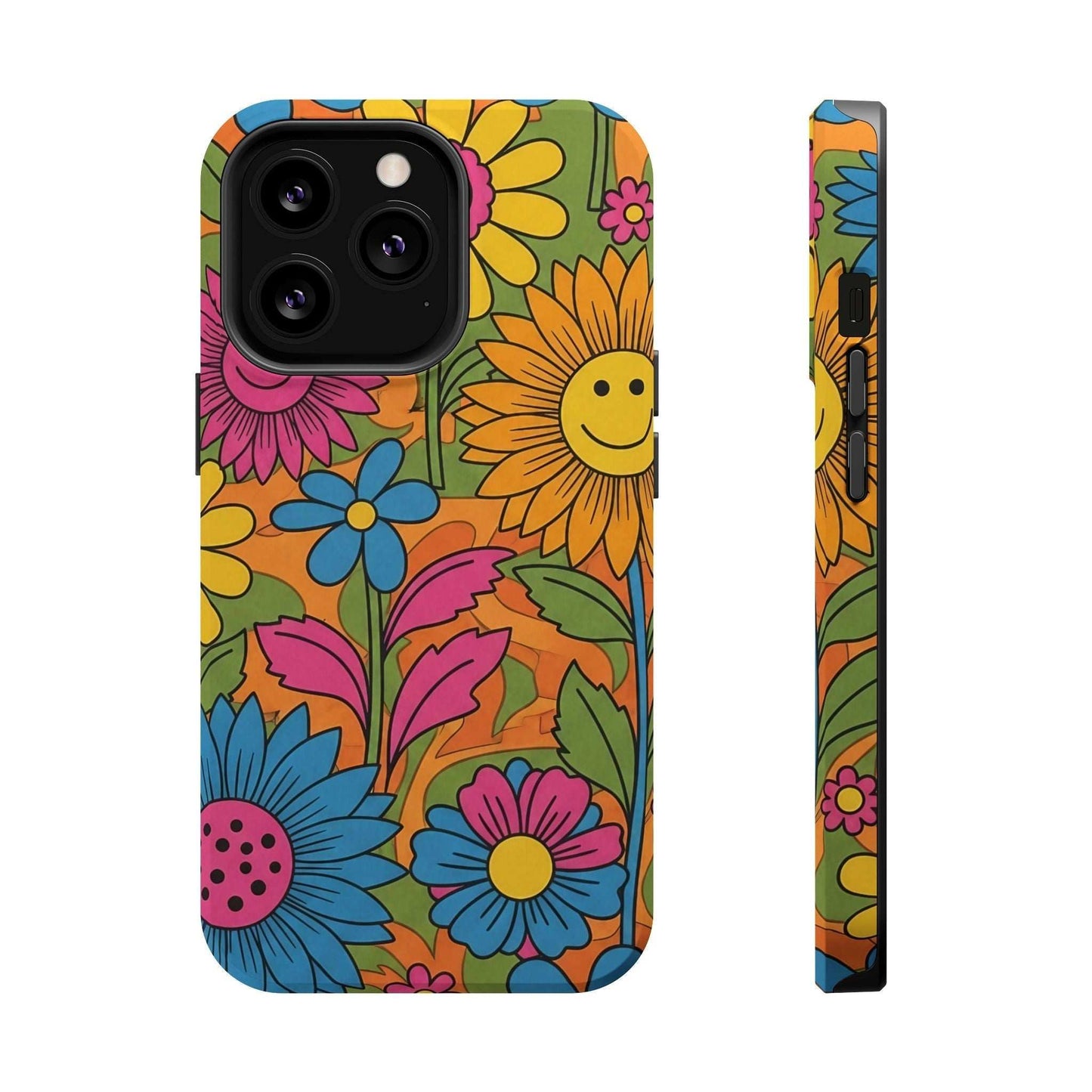 Flower Power iPhone Tough Case with vibrant floral design and durable polycarbonate construction