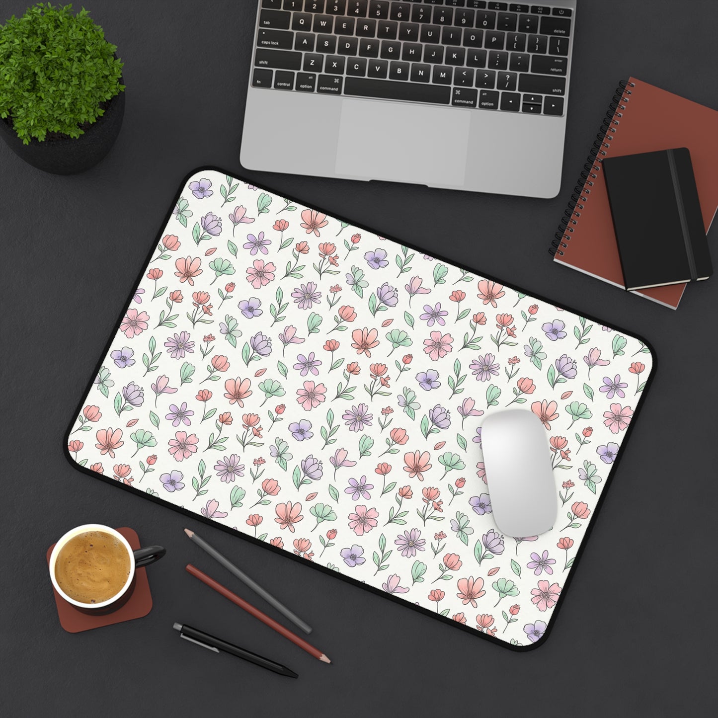 Artistic Floral Desk Mat — Botanical Flower Mouse Pad