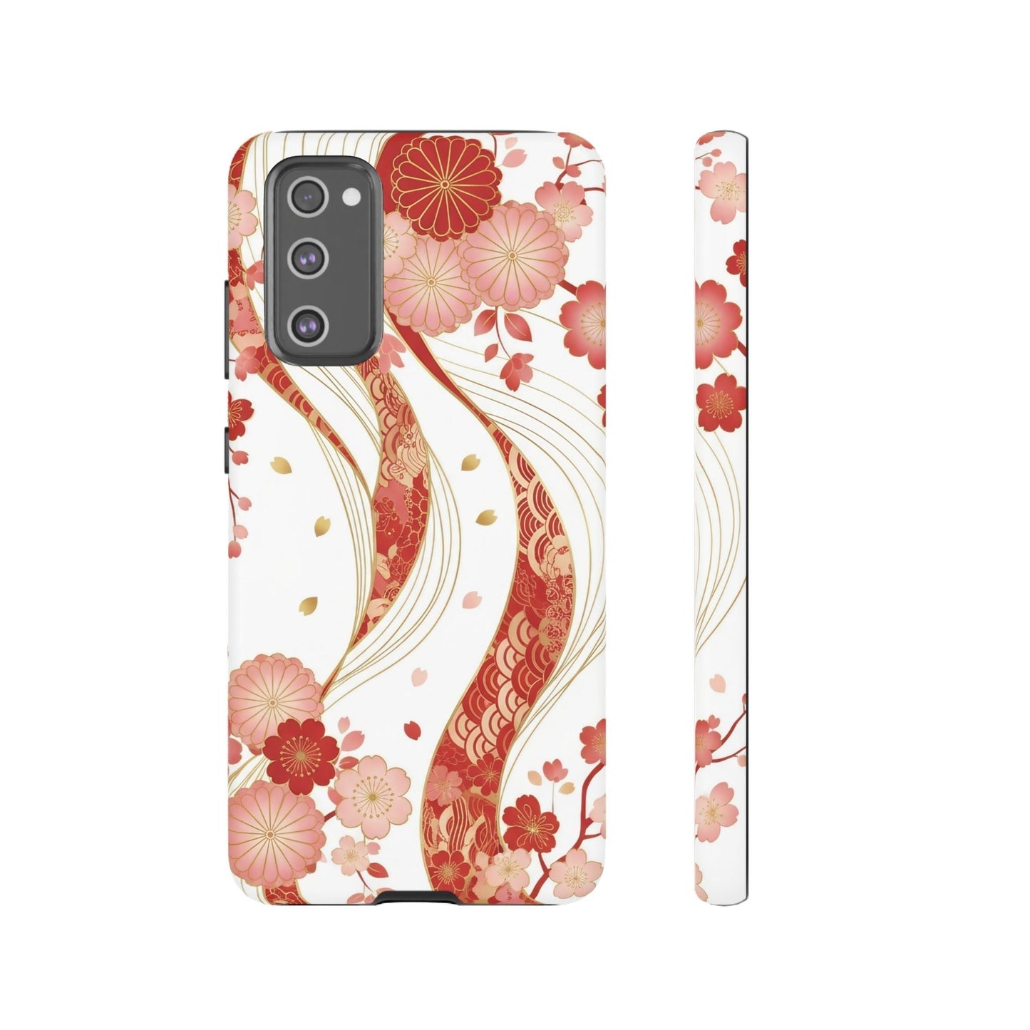 Red Golden Flower Phone Case with intricate red and gold floral design for Samsung phone protection