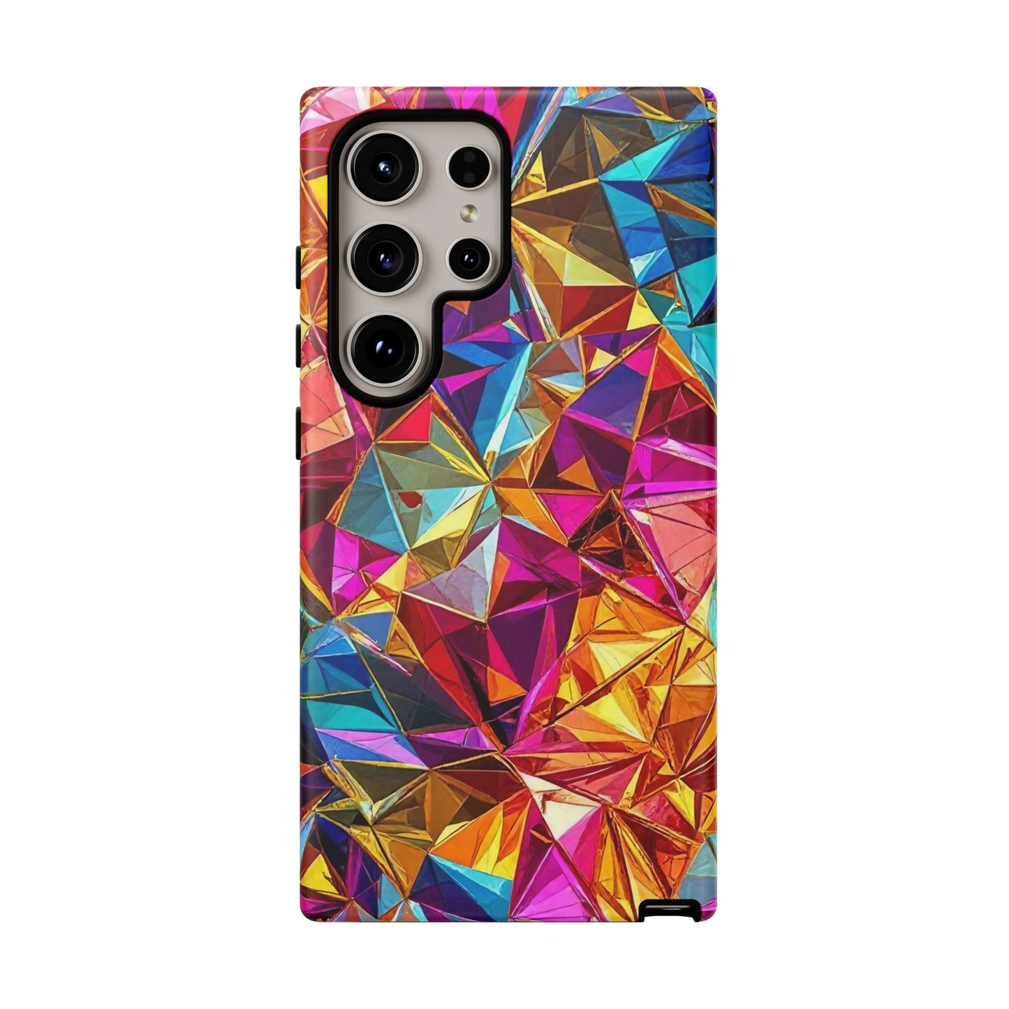 Samsung phone case with vibrant rainbow foil geometric design for durable protection