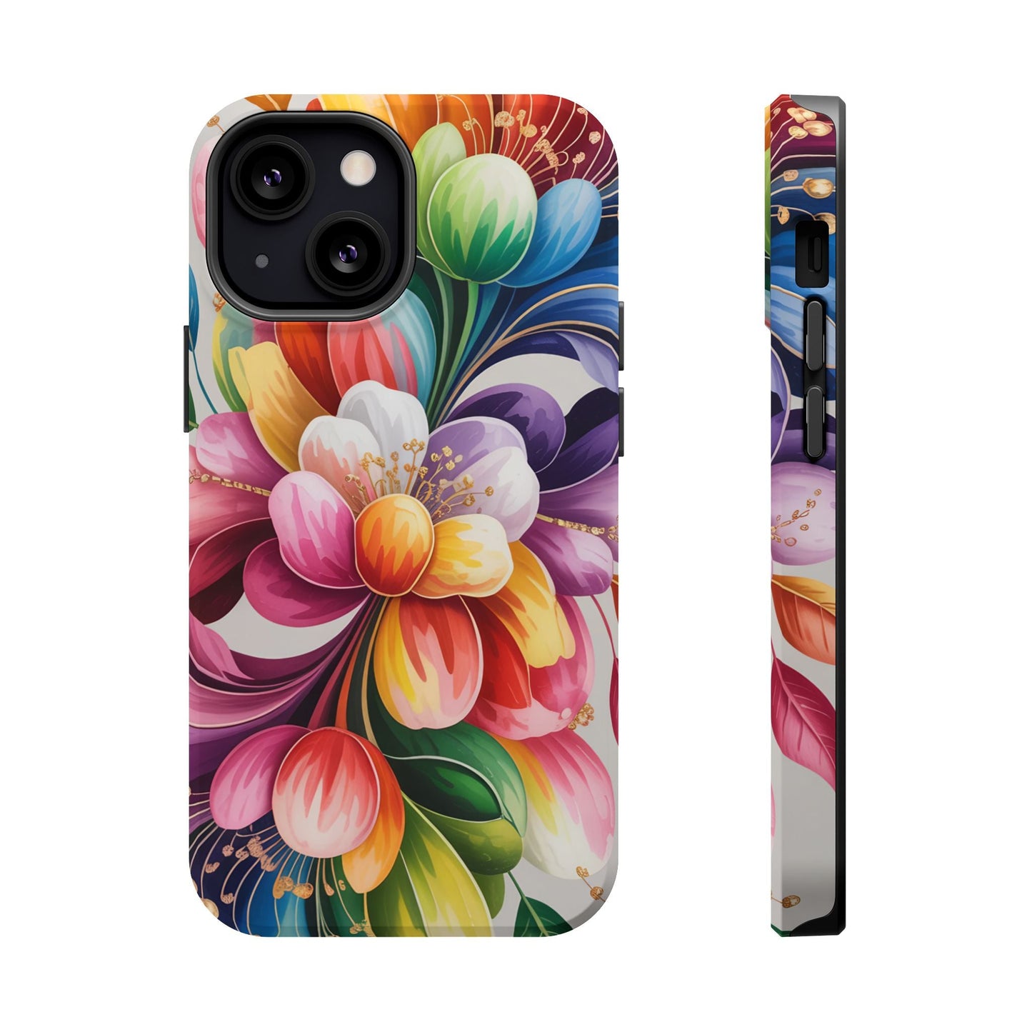 Vibrant Floral iPhone Case with dual-layer protection and MagSafe compatibility featuring colorful detailed flower design