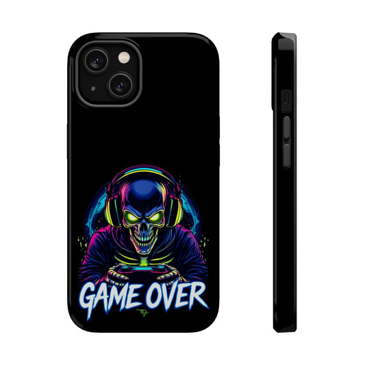 Game Over Gamer iPhone tough case with vibrant skull gaming design and MagSafe compatibility