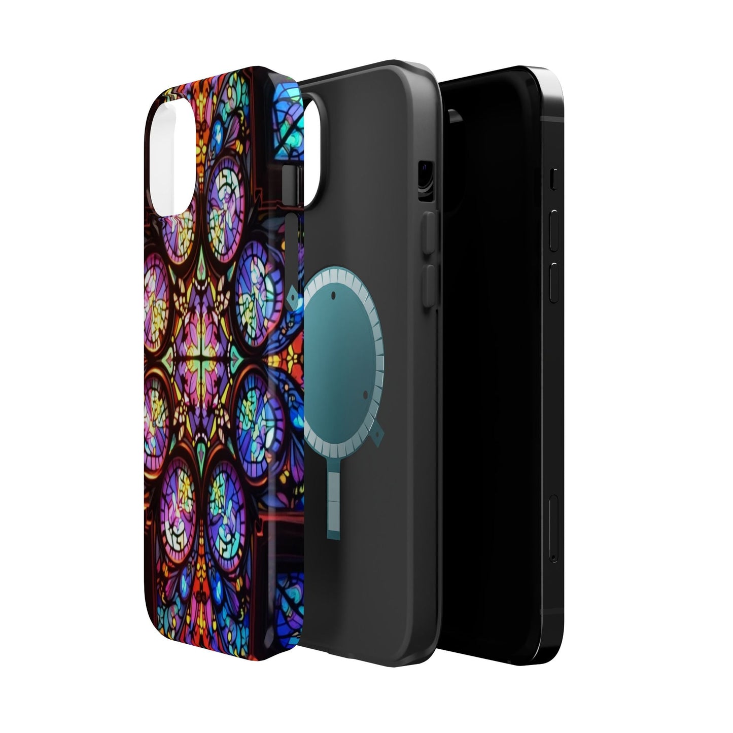Colorful Hypnotic Stain Glass patterned iPhone tough case with artistic stained-glass design and MagSafe compatibility