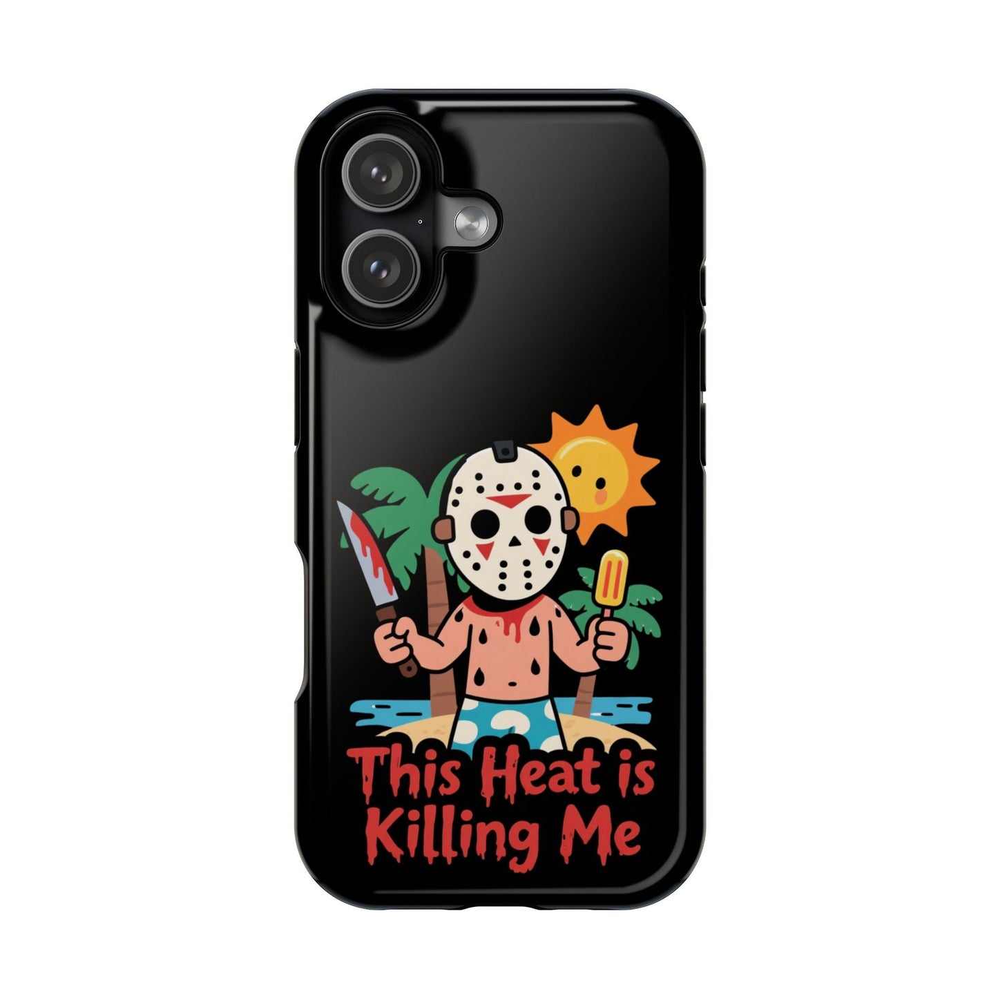 Summerween inspired iPhone case with funny "This Heat is Killing Me" design and durable protective tough cover