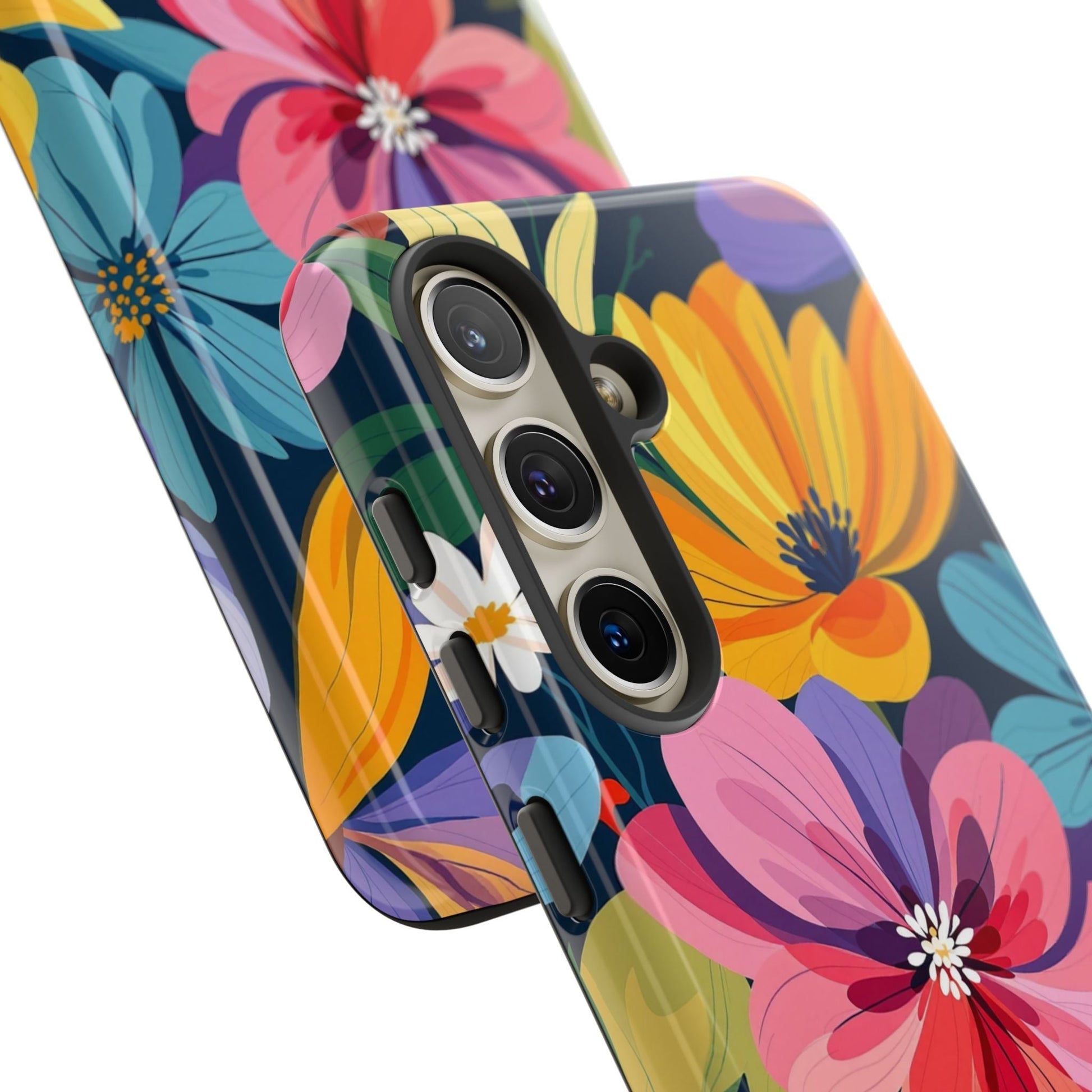Colorful Floral Samsung Phone Case with vibrant flowers and shock-absorbing silicone liner