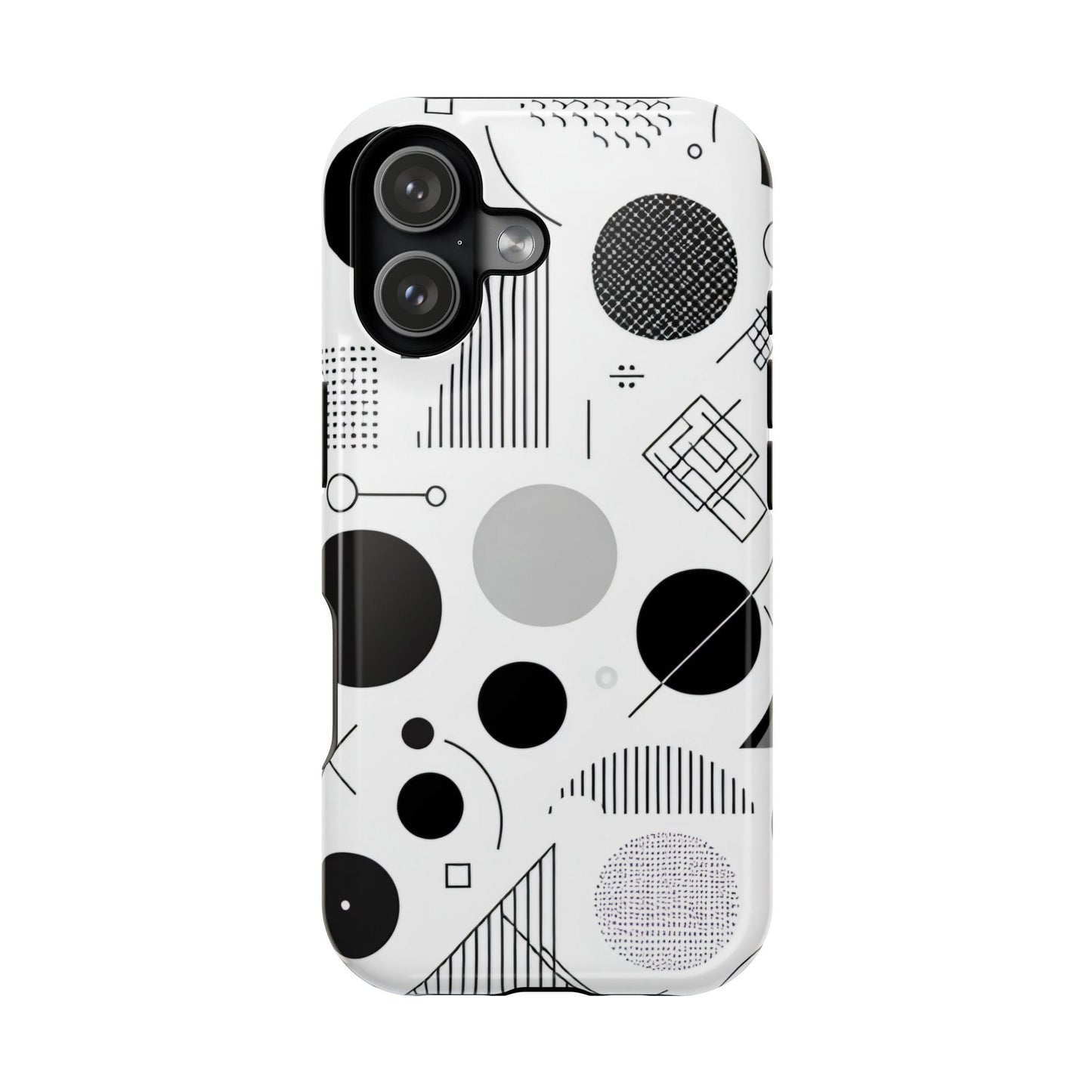 Black and White Abstract Art iPhone case with modern geometric design, durable protective dual-layer build, and MagSafe compatibility.