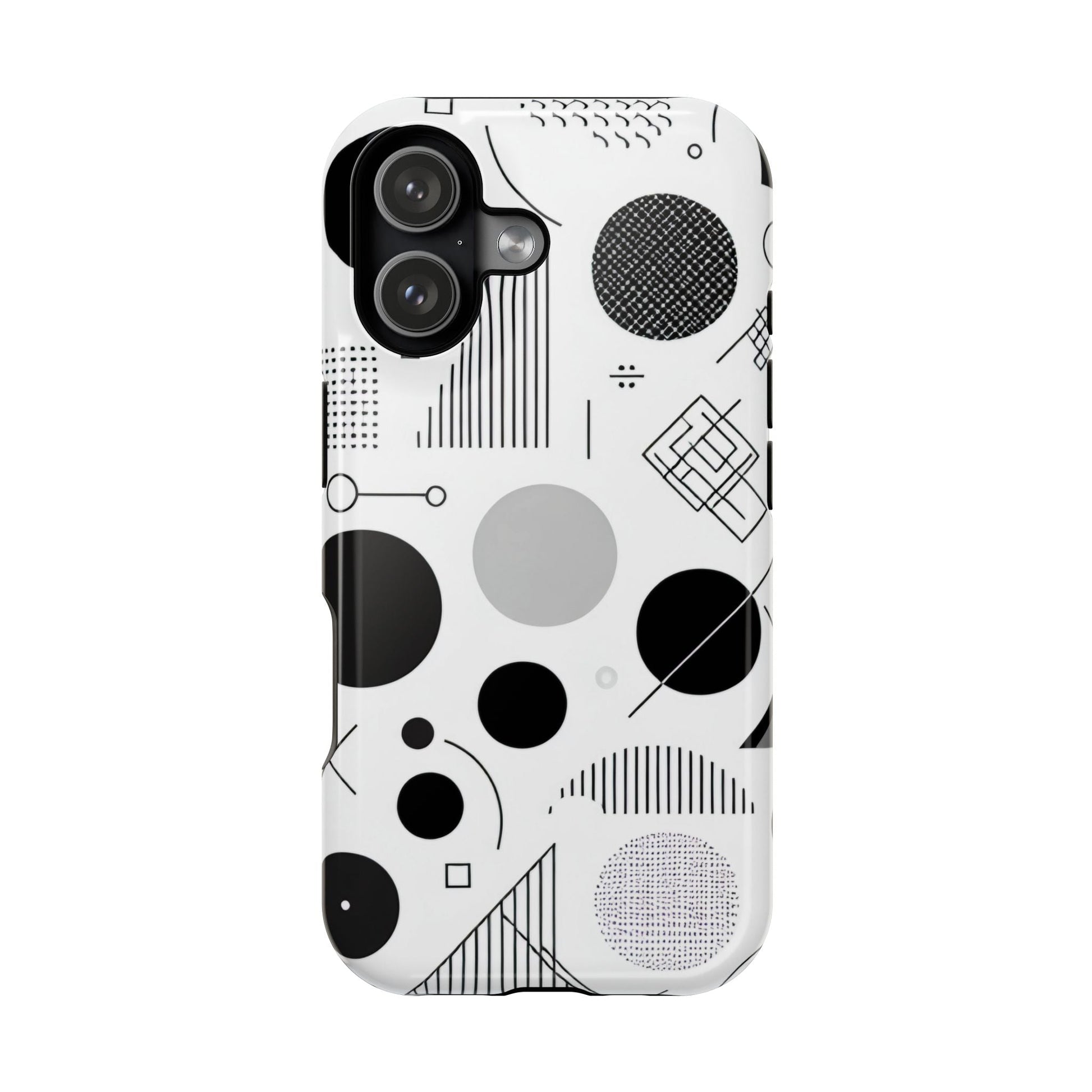 Black and White Abstract Art iPhone case with modern geometric design, durable protective dual-layer build, and MagSafe compatibility.