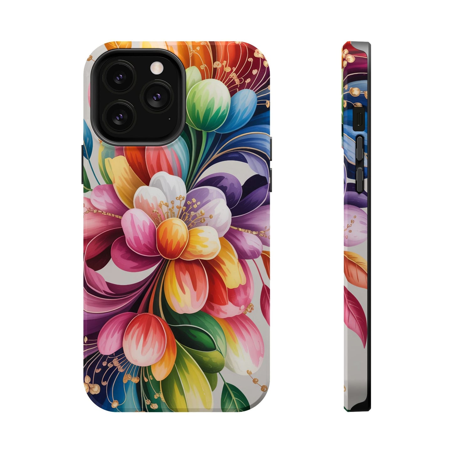 Vibrant Floral iPhone Case with colorful flower design, dual-layer protection, and MagSafe compatibility.