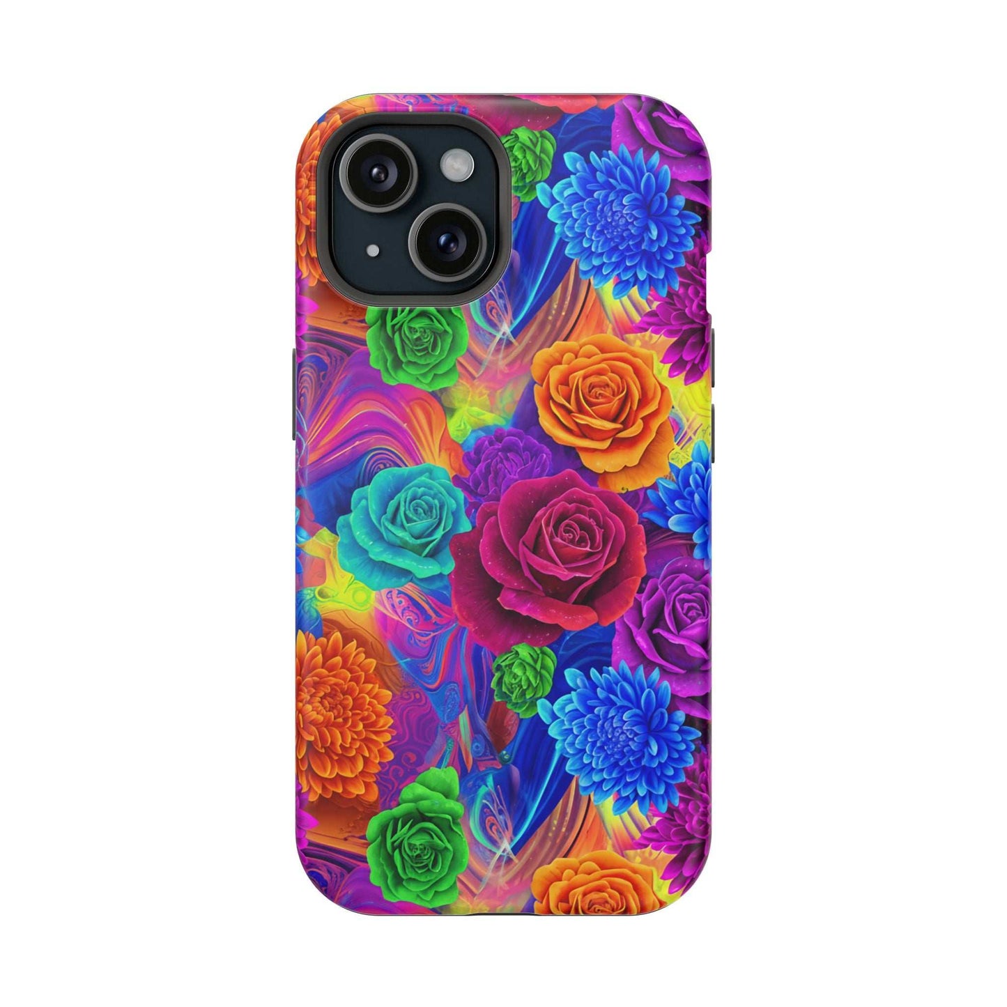 Vibrant floral iPhone tough case with MagSafe compatibility and shock-absorbing protection