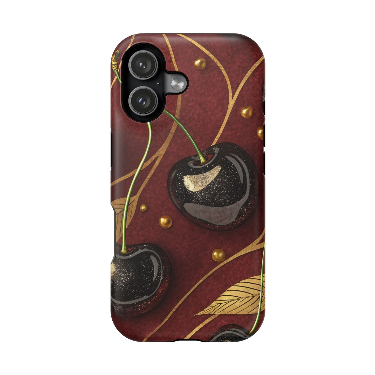 Golden Cherry iPhone Tough Case with durable cherry-gold design and MagSafe compatibility