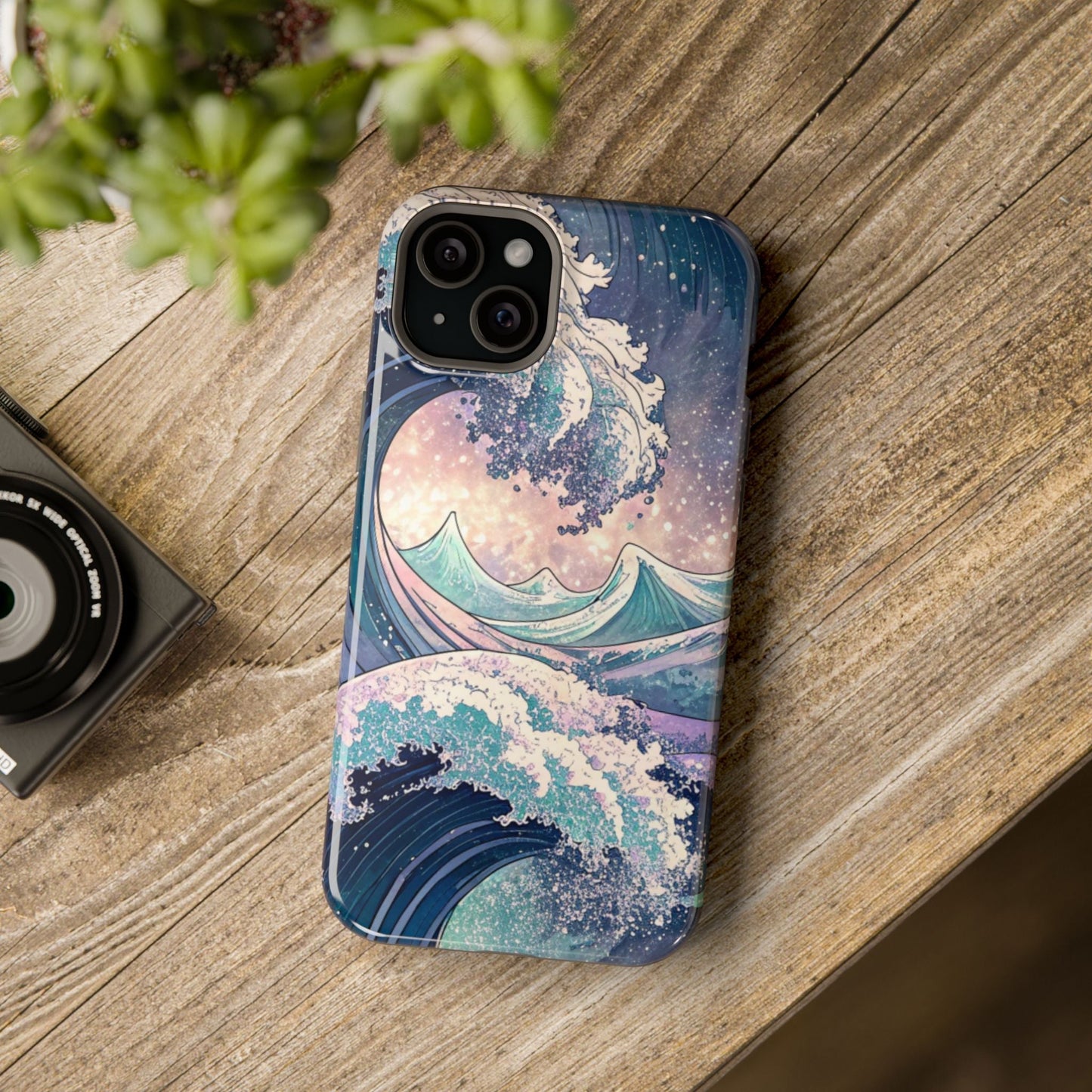 iPhone case with Crashing Waves Design, durable magnetic MagSafe® protective cover with ocean wave artwork