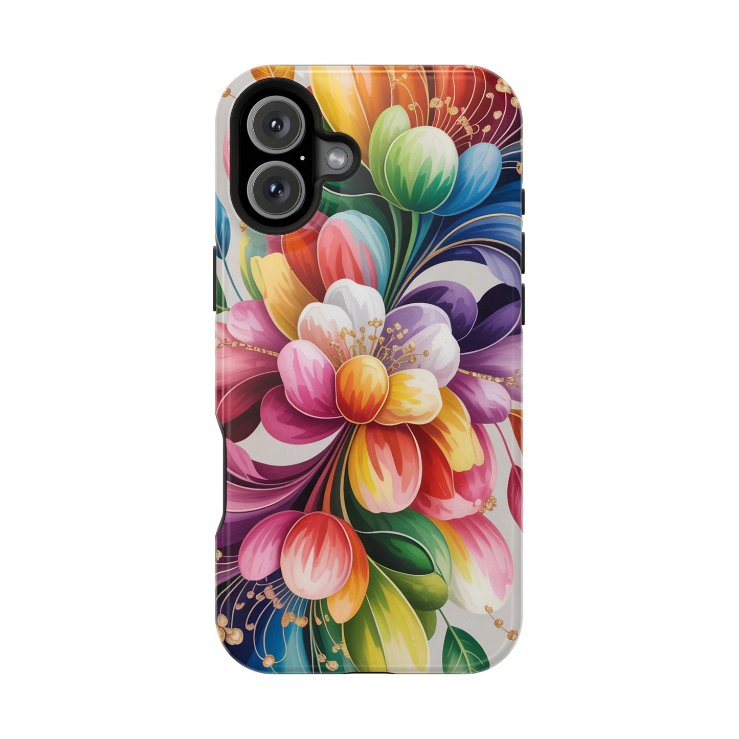 Vibrant Floral iPhone Case with colorful flower design, dual-layer protection, and MagSafe compatibility