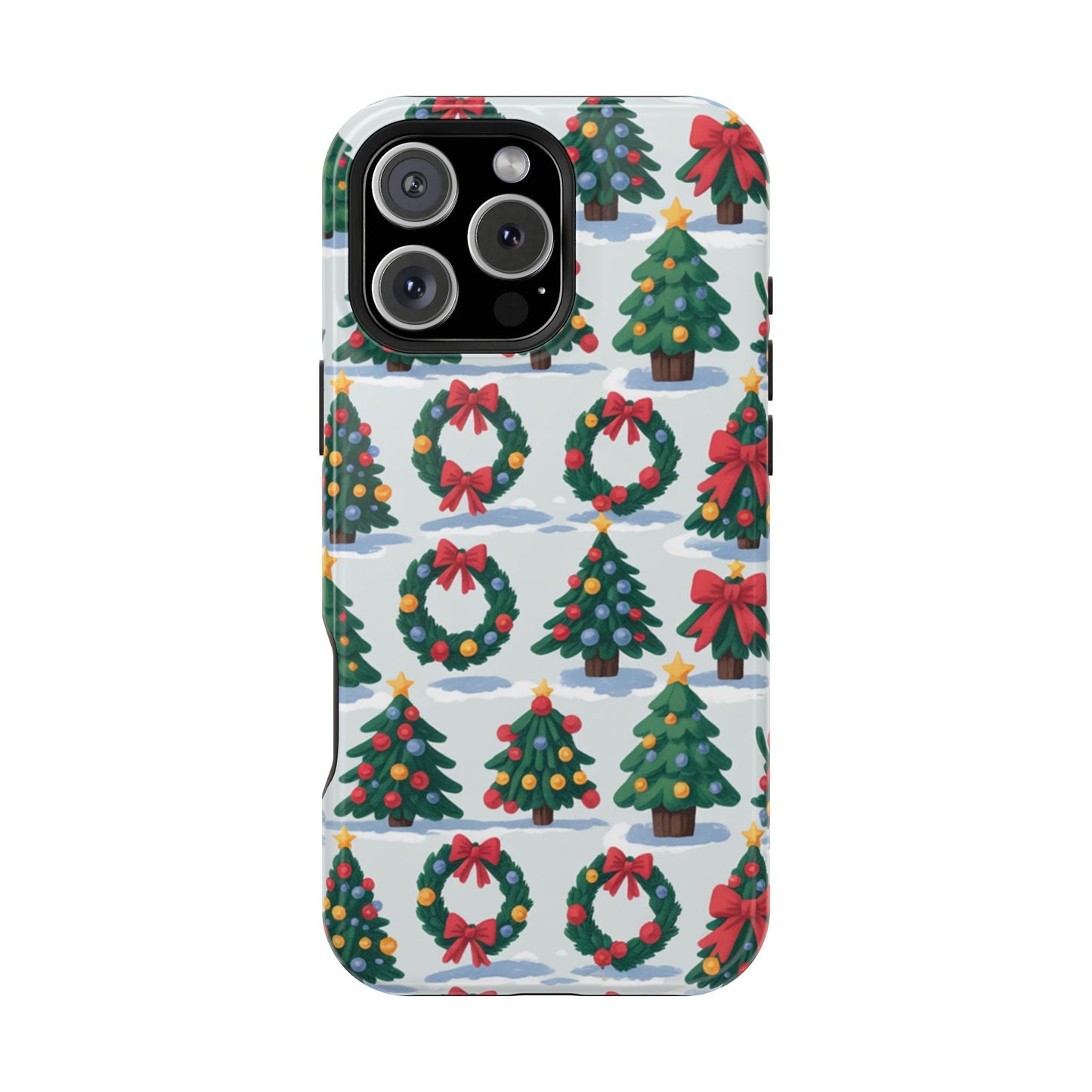 iPhone case with festive Holiday Tree and Wreath design for Christmas protection and style