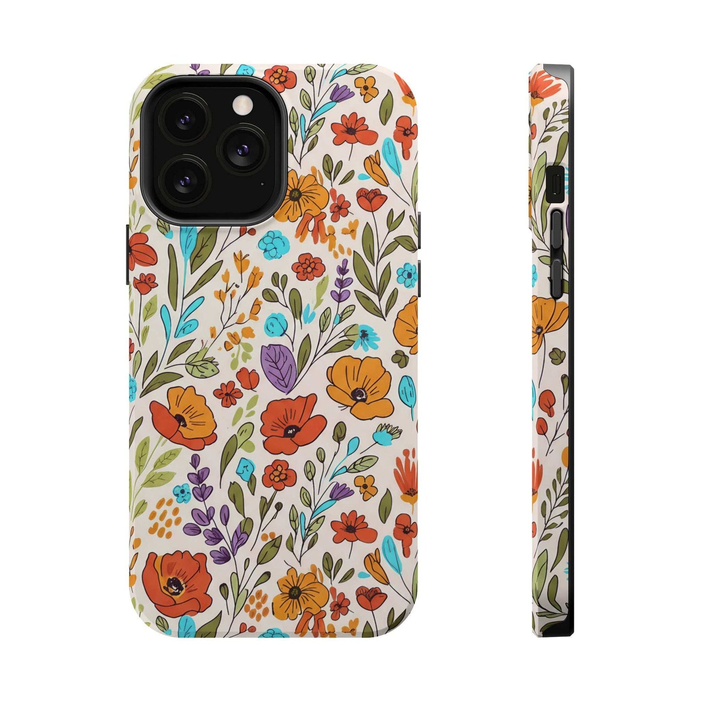 Floral Drawing iPhone Case — Magnetic Impact-Resistant Phone Cover
