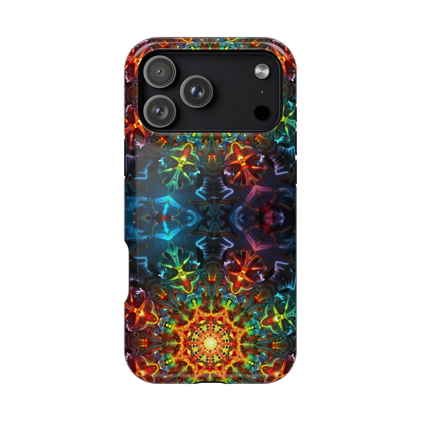 Colorful Abstract Kaleidoscope Design iPhone case with dual-layer protective shell and MagSafe compatibility