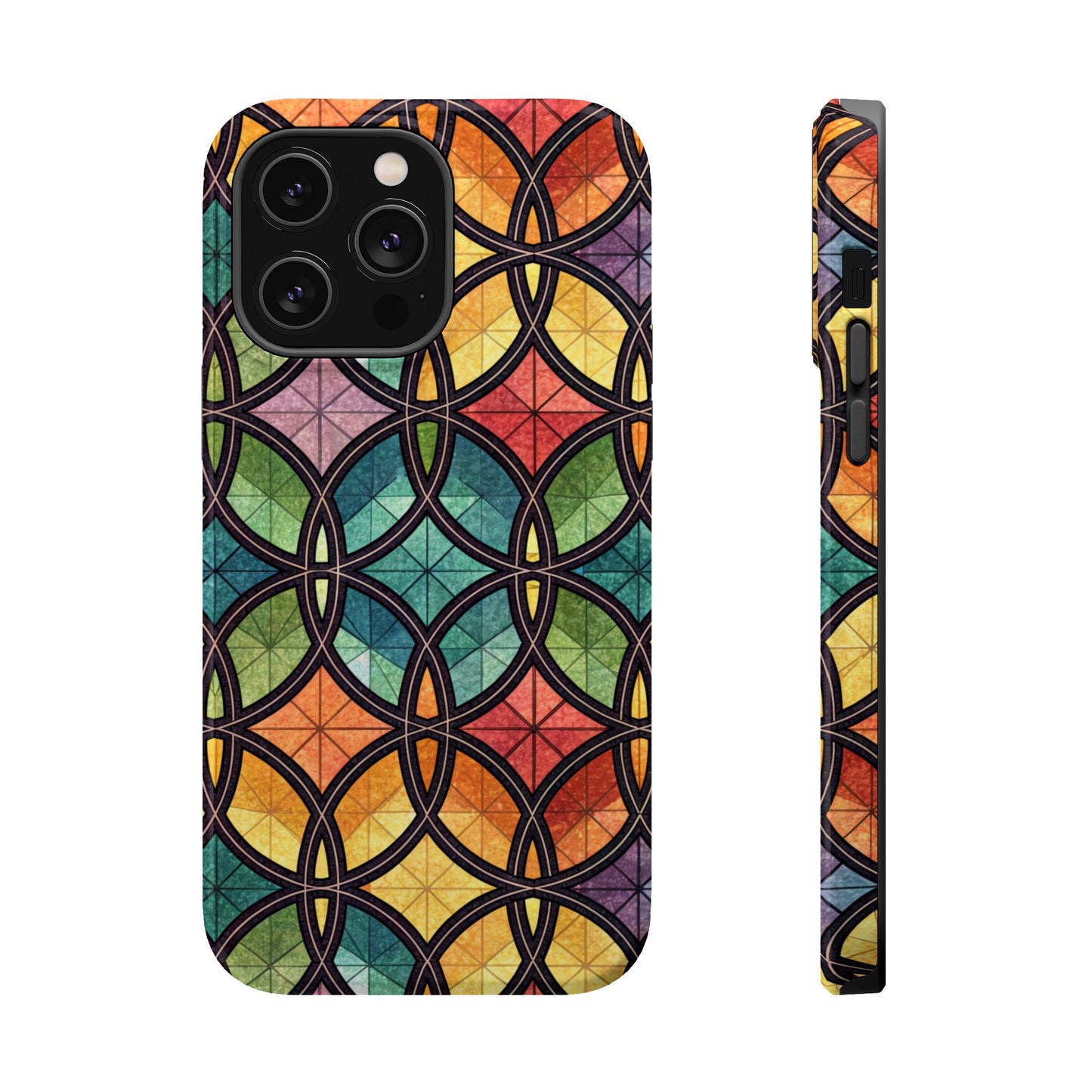 Rainbow Stain Glass iPhone Case – Durable MagSafe® Tough Phone Cover with Colorful Artistic Design