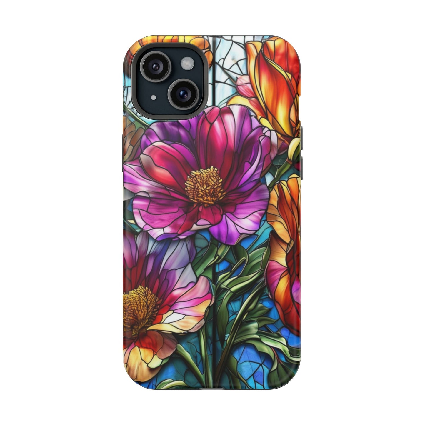 Vibrant purple flower iPhone case with durable polycarbonate, photo-realistic print, and MagSafe compatibility for iPhone 17