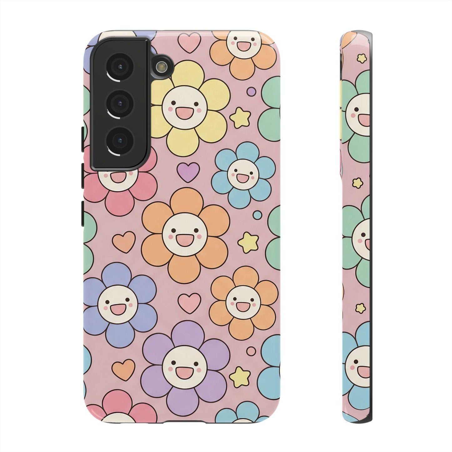 Happy Flower Samsung Phone Case with colorful smiling floral design and dual-layer protection for Samsung phone