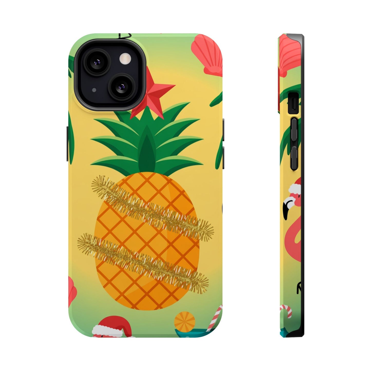 iPhone pineapple Christmas case with festive pineapple and winter design, durable polycarbonate, MagSafe compatible