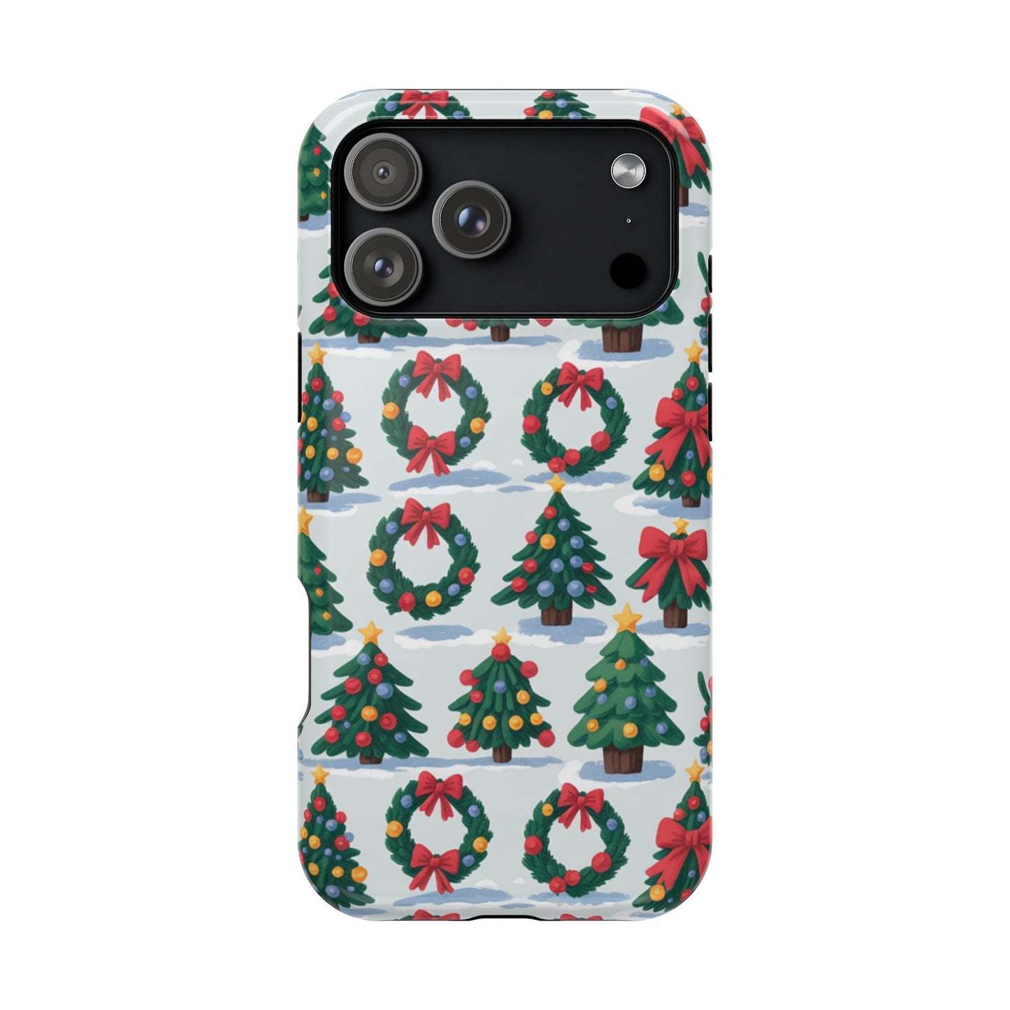 iPhone case with festive Holiday Tree and Wreath pattern for Christmas protection