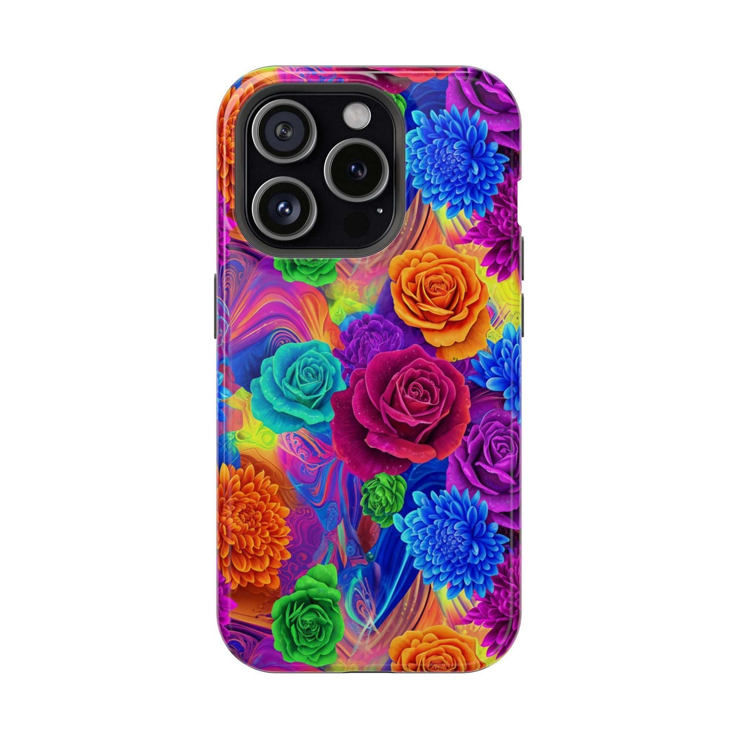 Vibrant floral iPhone tough case with MagSafe compatibility and shock-absorbing protection
