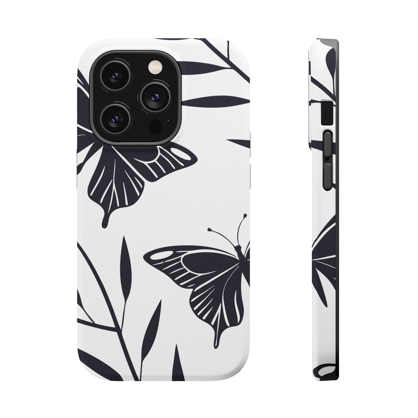 Black and white minimalist butterfly design iPhone case with sleek and elegant style