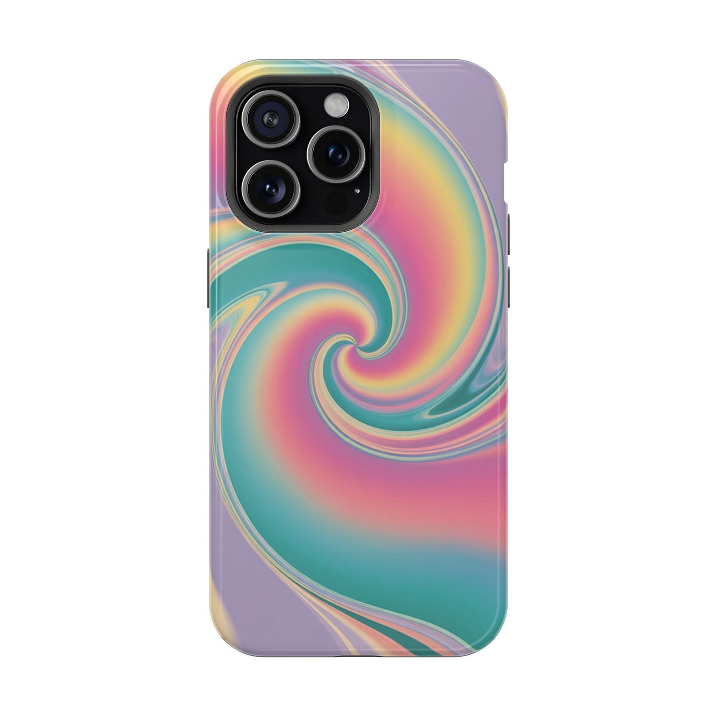 iPhone tough case with colorful vibrant cotton candy swirl design and durable protection
