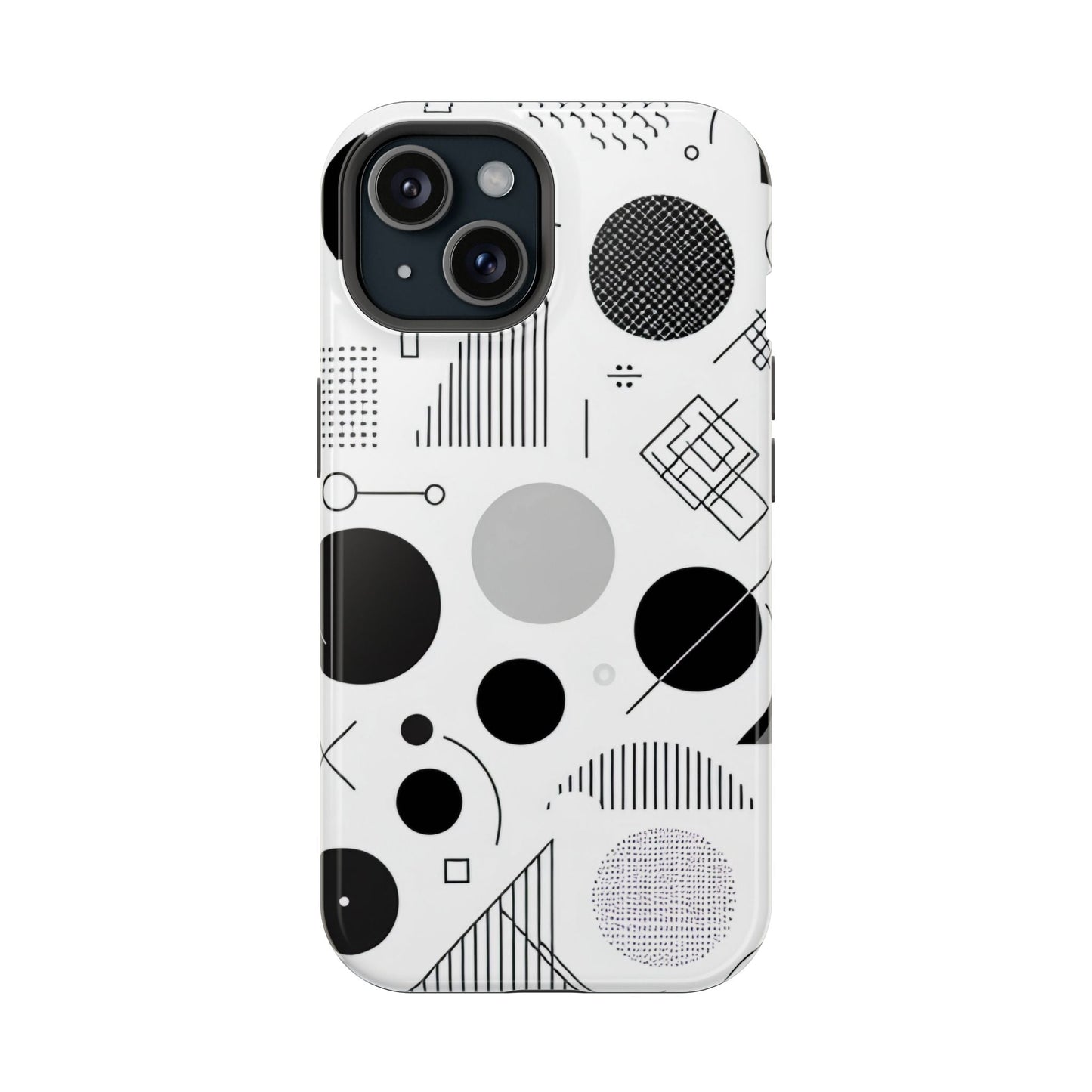 Black and White Abstract Art iPhone case with modern minimalist geometric design and strong protective dual-layer cover