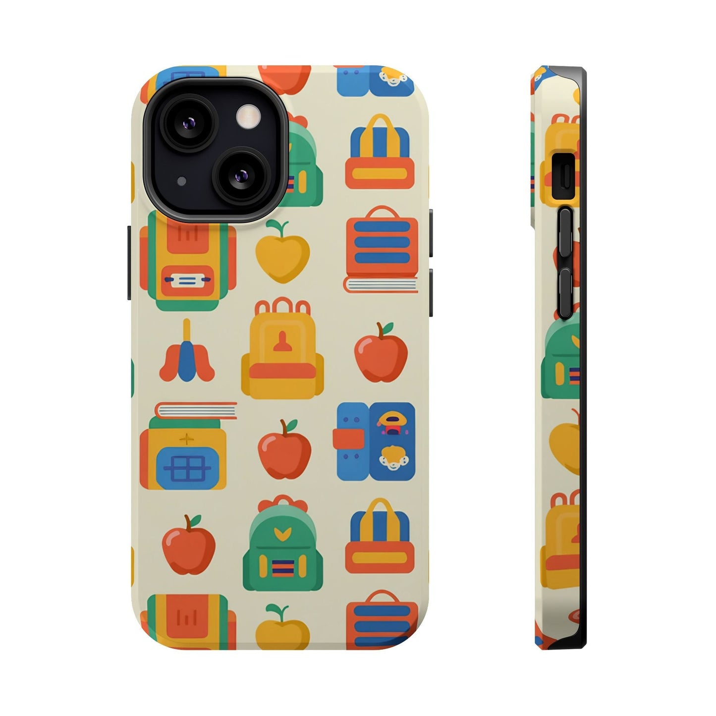 Back to School Phone Case for iPhone with durable dual-layer protection, MagSafe compatibility, and colorful school-themed print