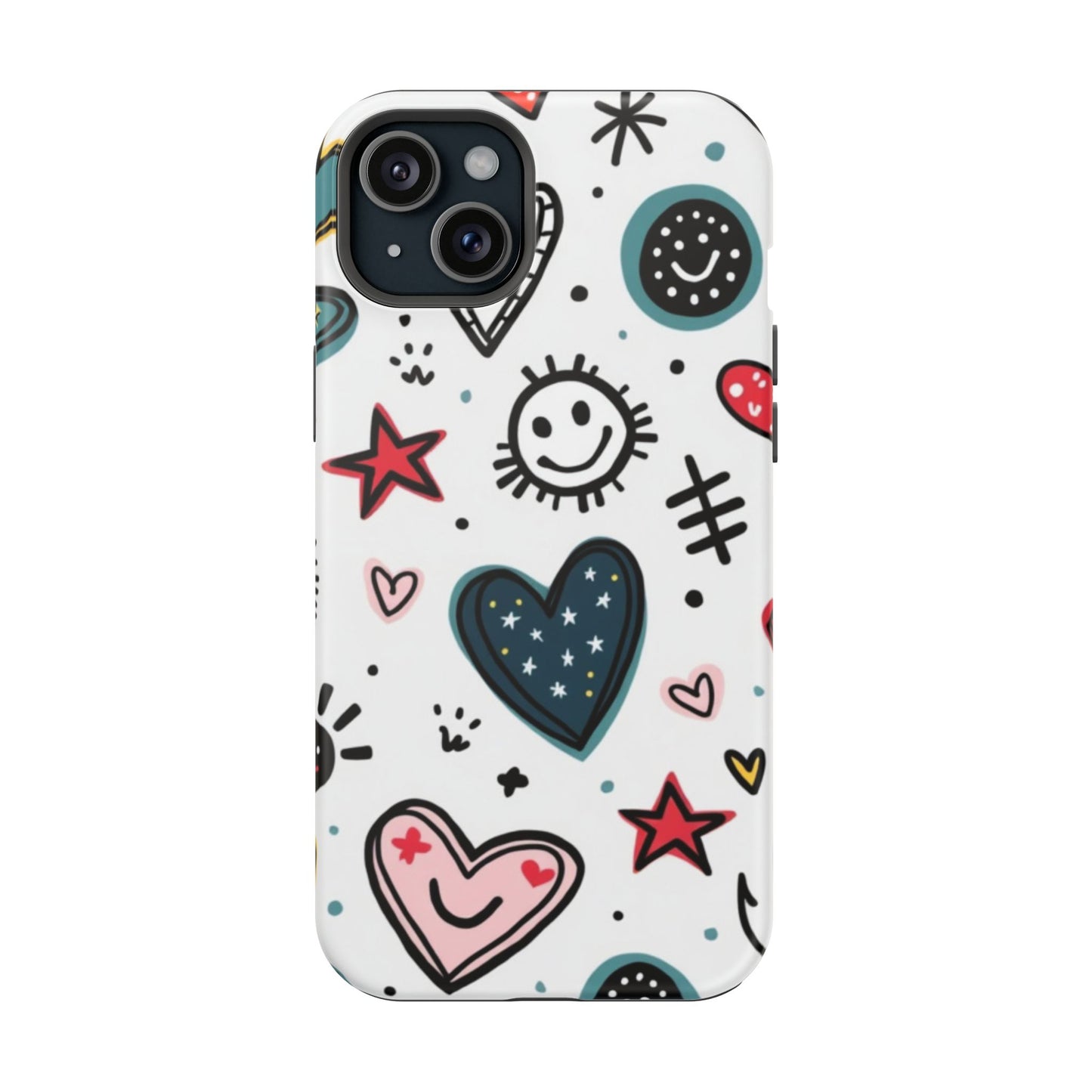Cartoon Hearts and Smiles Phone Case – Cute Durable iPhone Cover