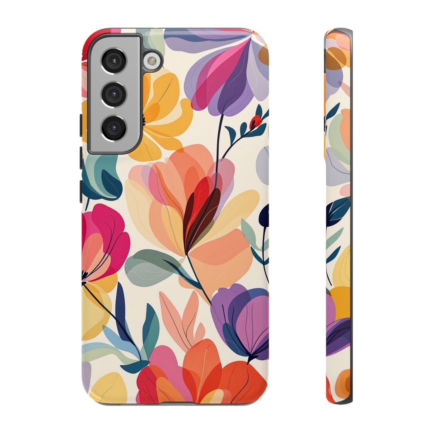 Watercolor floral Samsung tough case with vibrant multi-color flower design and durable protective cover