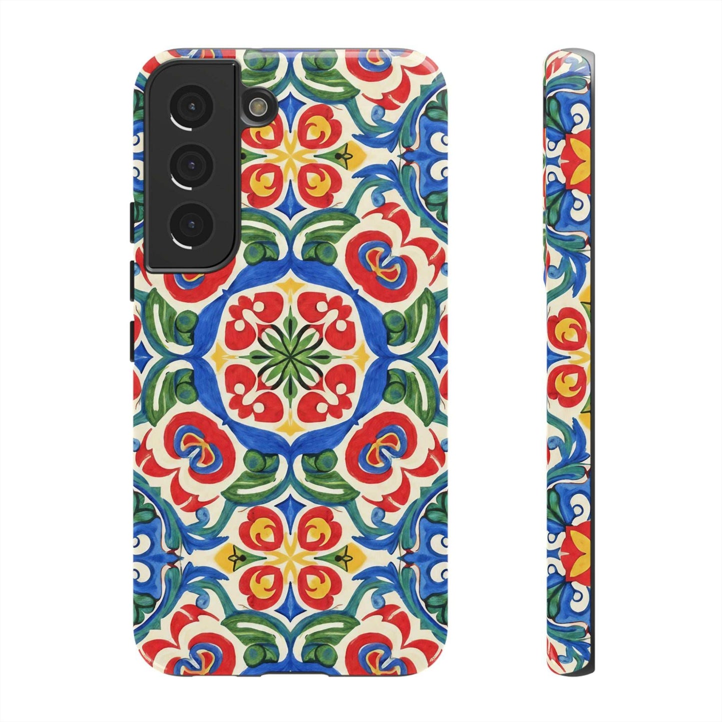 Mediterranean Samsung Case with hand-painted tile design and dual-layer protection for vibrant, durable style