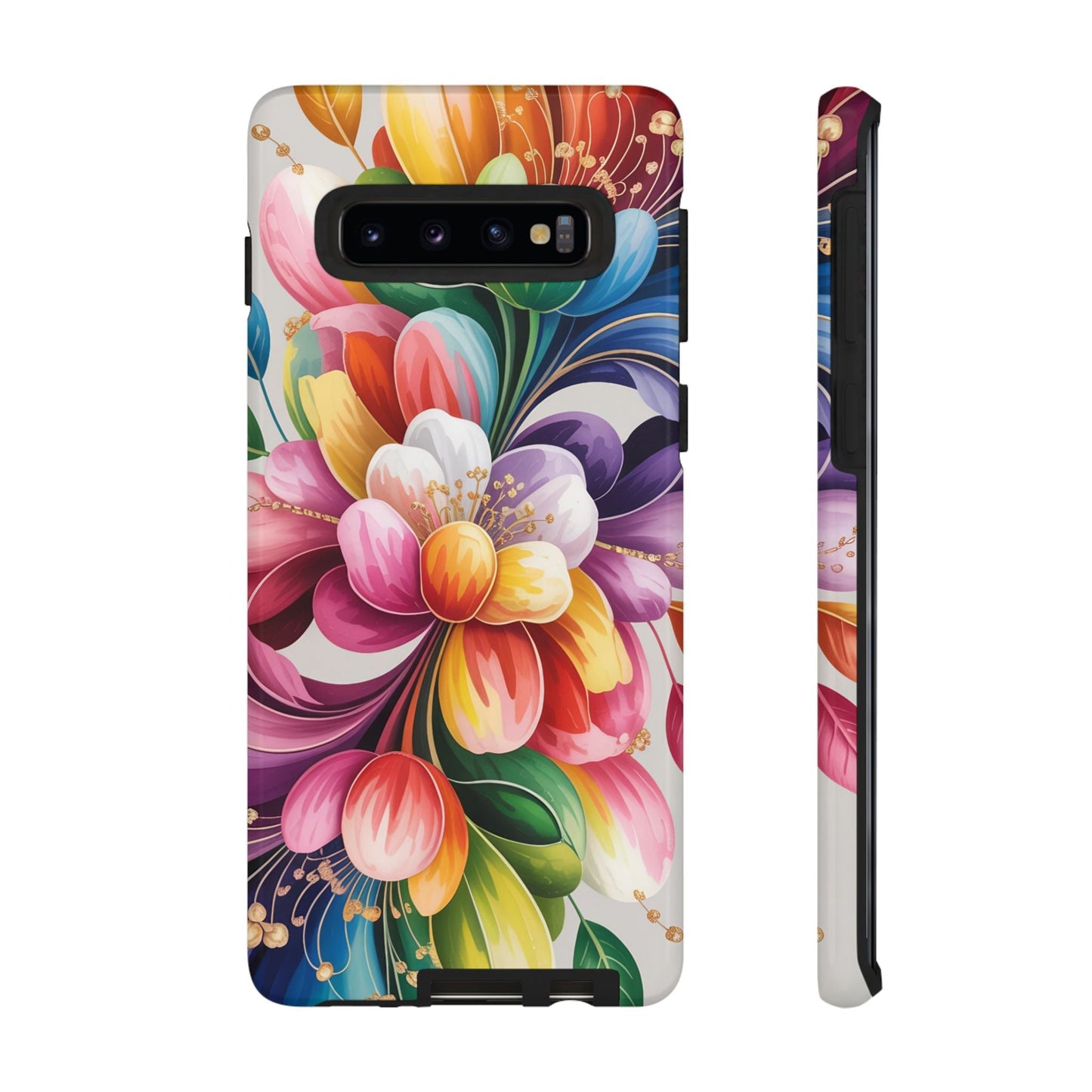 Vibrant floral Samsung phone case with colorful full wrap design and durable impact-resistant protection