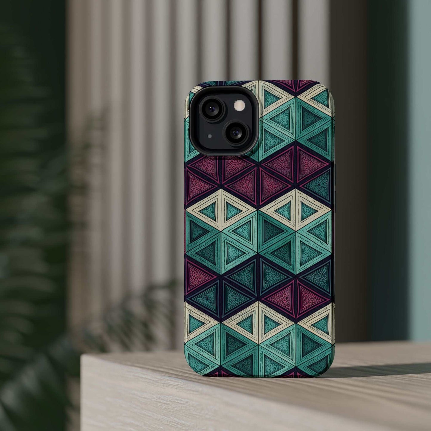 Purple and Teal Abstract geometric magnetic iPhone tough case with MagSafe compatibility