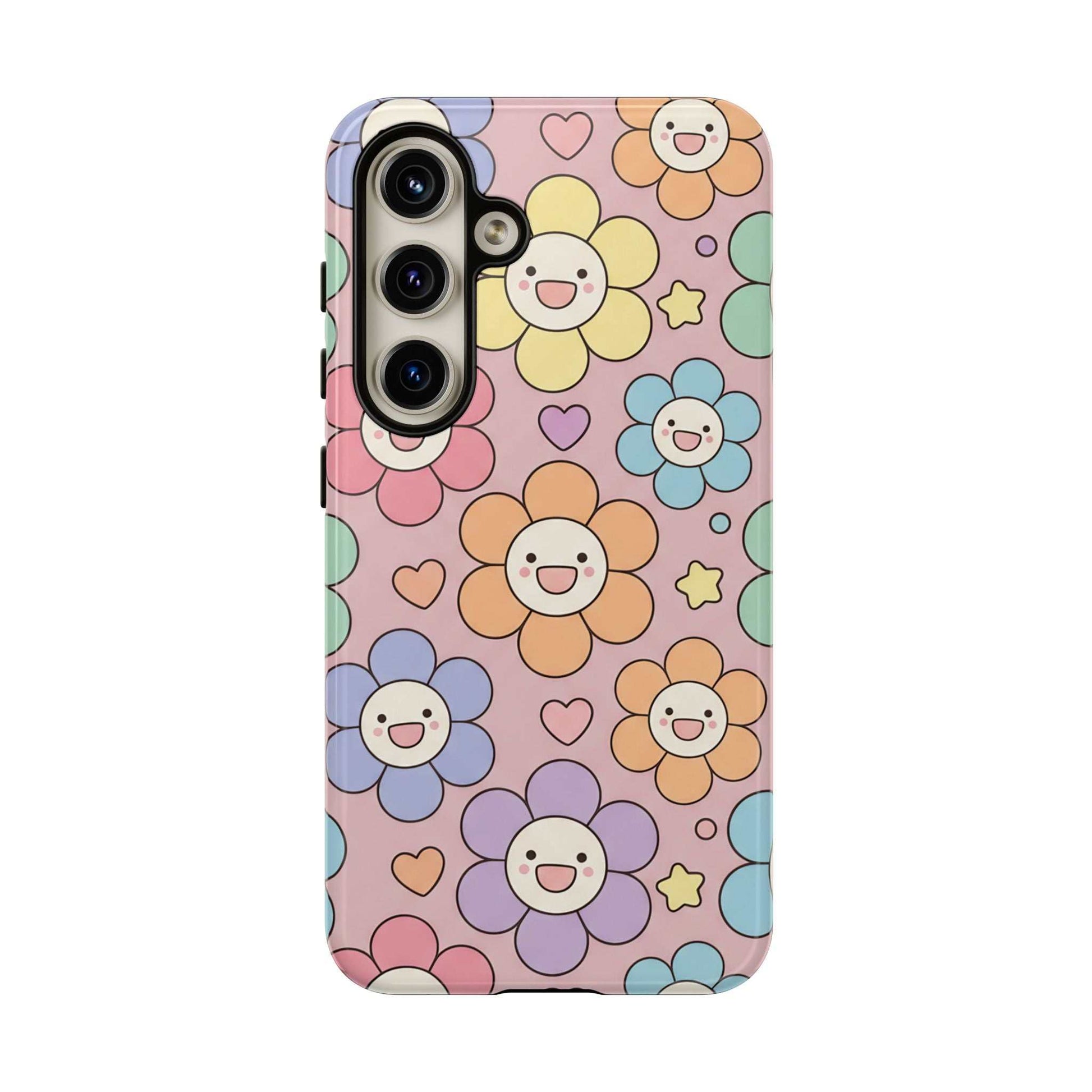 Happy Flower Samsung phone case with colorful smiling floral design and dual-layer protection
