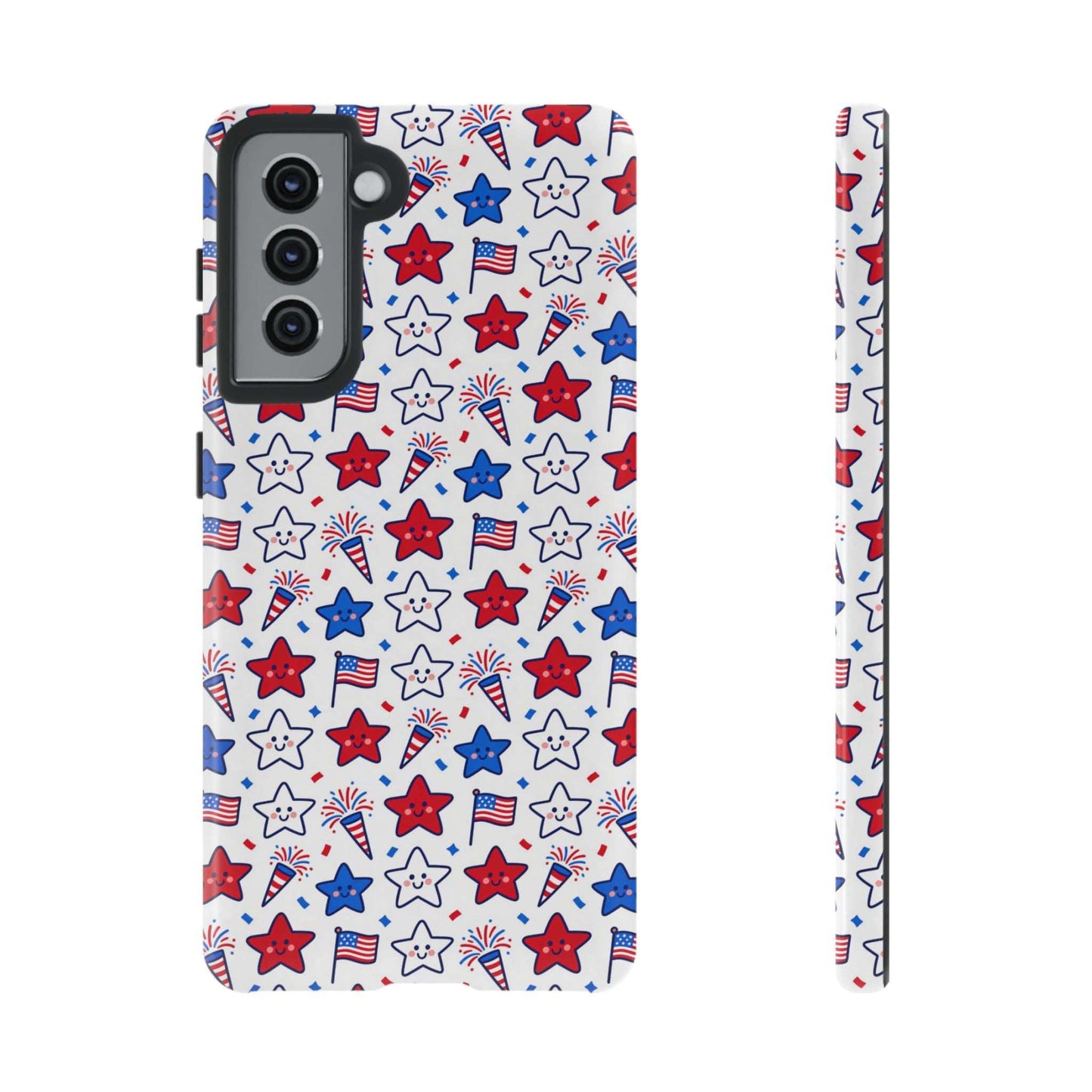 Kawaii 4th of July  Samsung Case – Cute Patriotic Phone Case, Fireworks Design, Shockproof Protective Cover