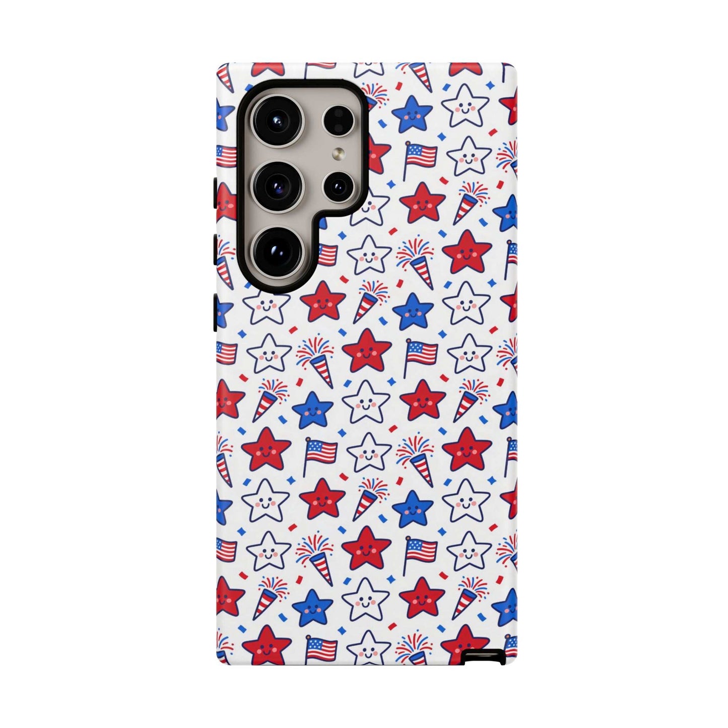 Kawaii 4th of July  Samsung Case – Cute Patriotic Phone Case, Fireworks Design, Shockproof Protective Cover