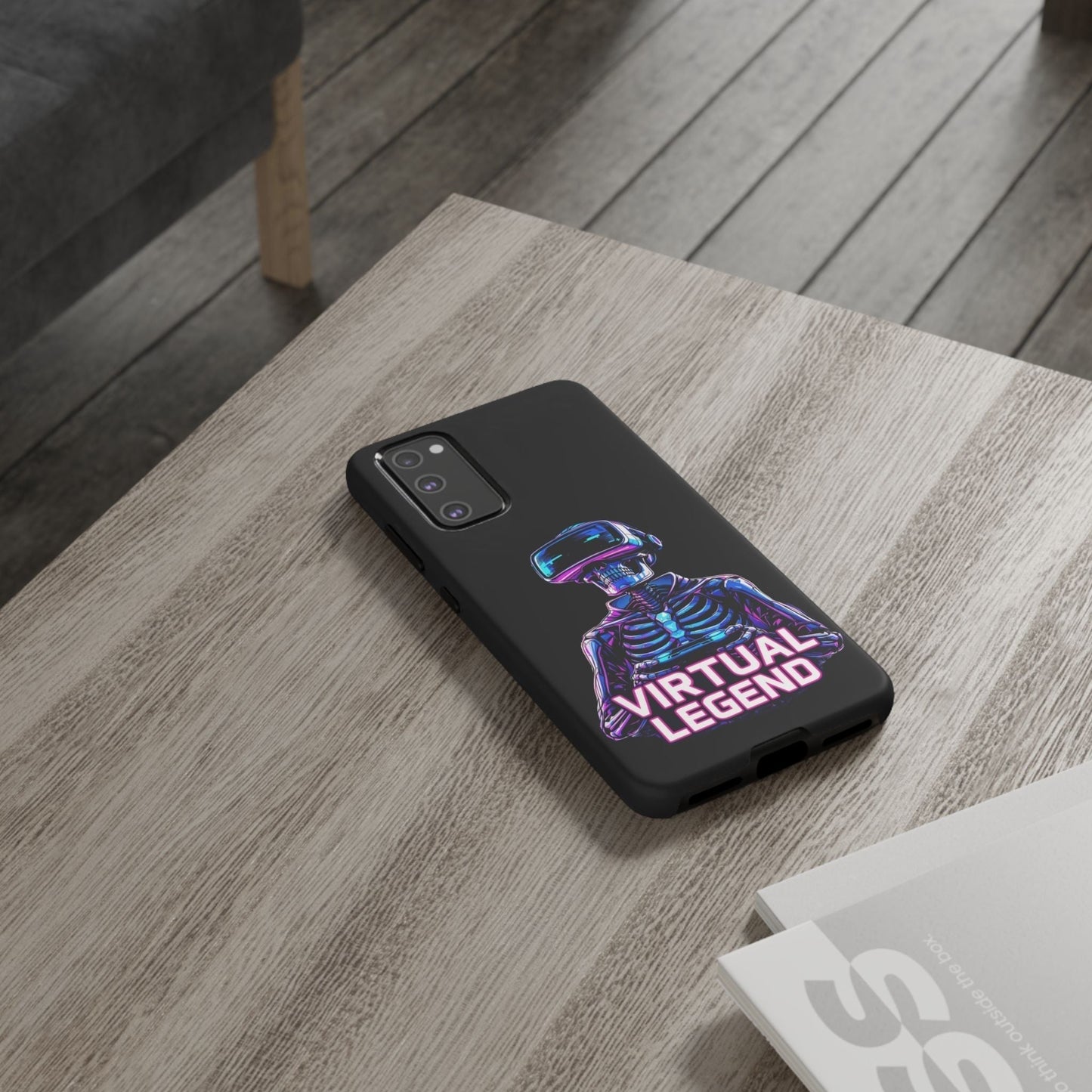 Samsung Tough Case with Virtual Legend Gamer neon skeleton design on wooden table