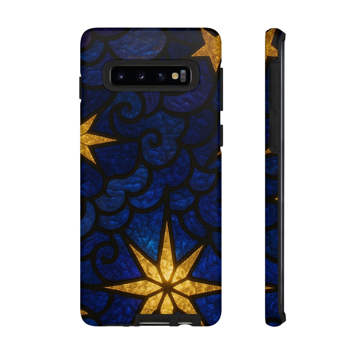 Golden Star Samsung phone case with blue and gold star design, durable protective cover for Samsung Galaxy models