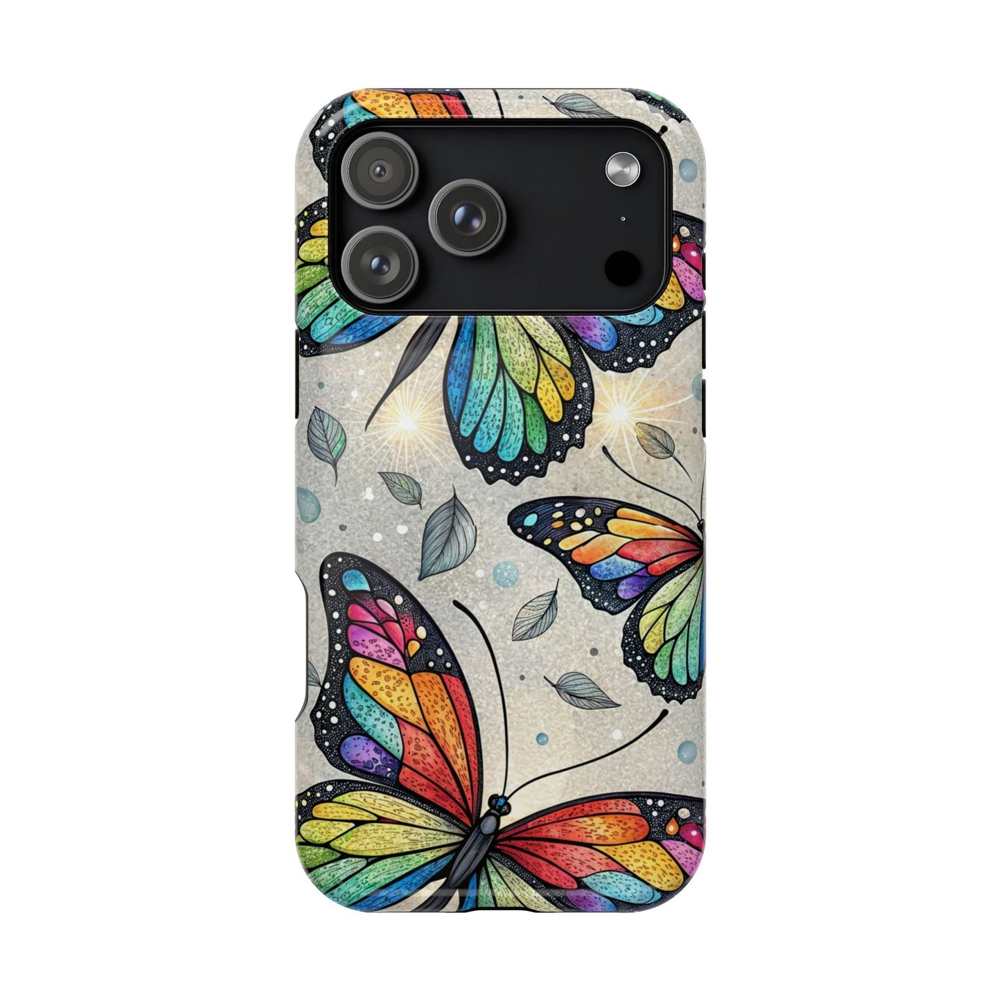 Vibrant Rainbow Butterfly iPhone case with colorful butterfly design and dual-layer protection